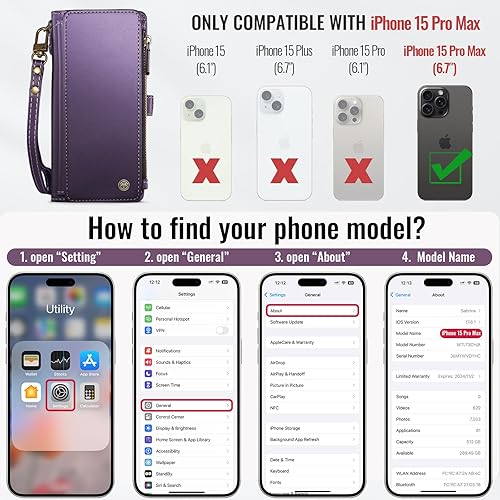 Miniatura 6 de Defencase Funda para iPhone 15 Pro Max, bloqueo RFID, funda tipo cartera para iPhone 15 Pro Max para mujeres y hombres, con tarjetero y cremallera,