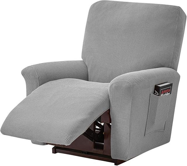 Stretch Recliner Cover Recliner Chair Covers for Living Room Recliner Chair Slipcover with Side Pocket, Fitted Standard for Living Room Sofa Cover (Recliner, Sliver Grey)