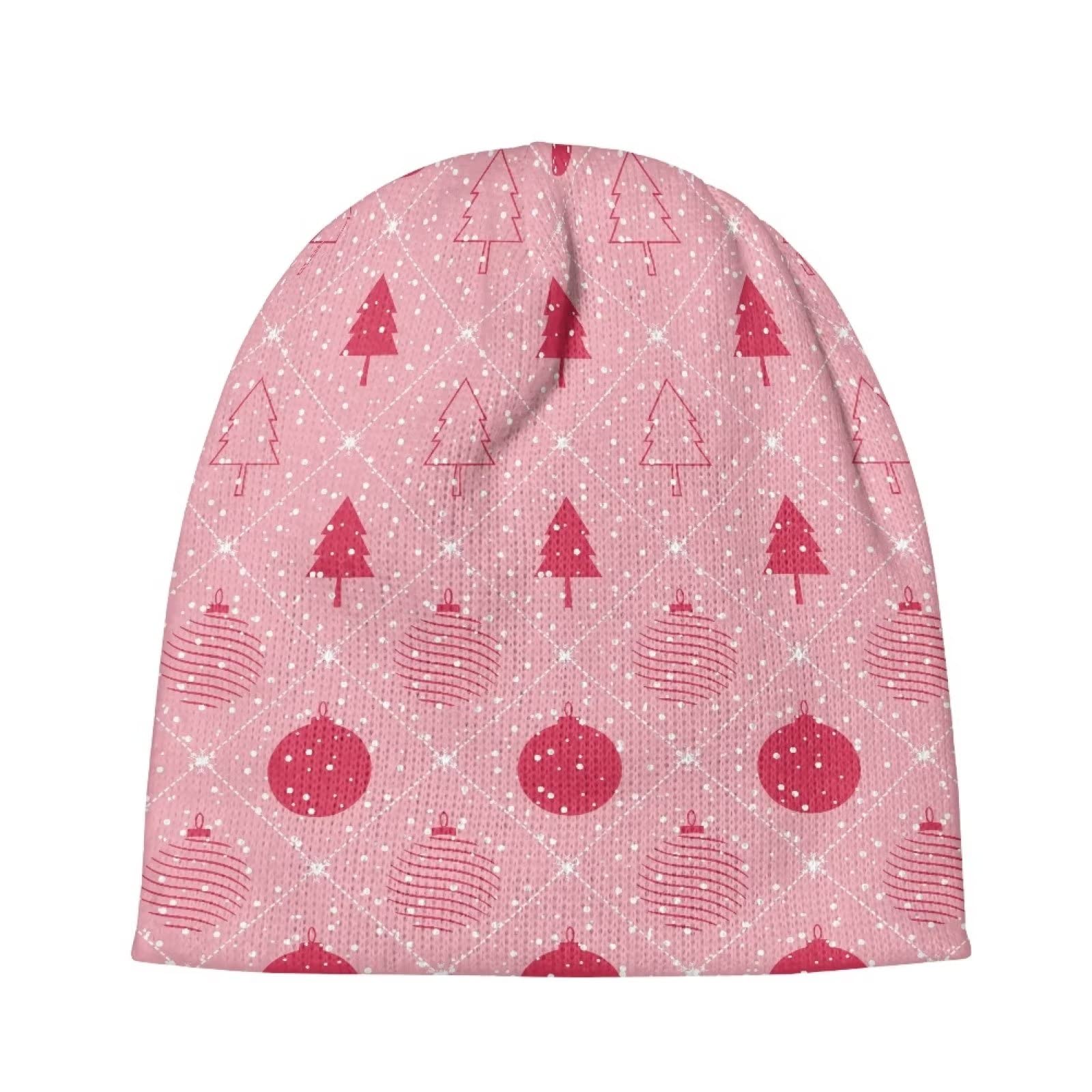 JEOCODY Pink Christmas Tree Kids Beanies Chunky Knit Warm Kids Skull Cap Winter Hats for Boys or Girls for Running