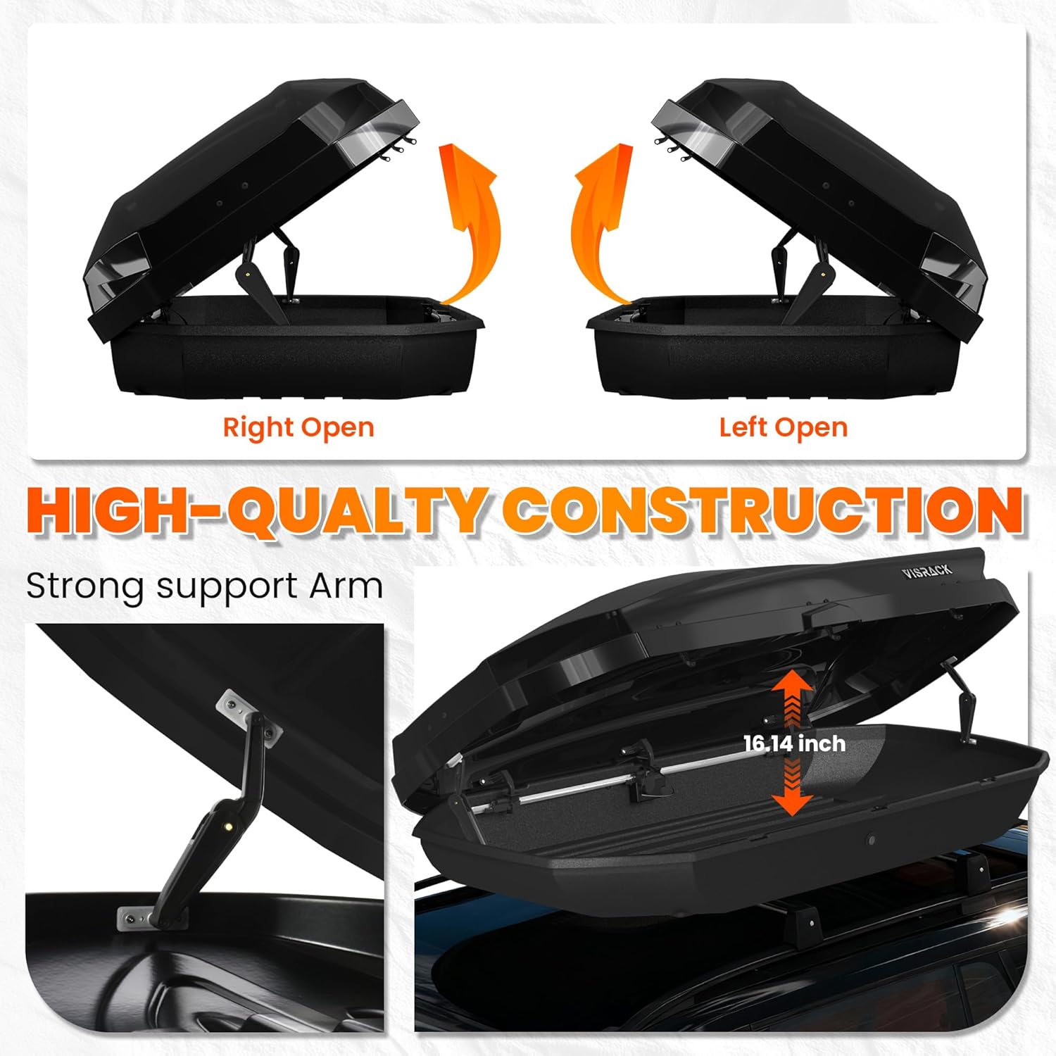 Hard Shell Rooftop Cargo Carrier, 21 Cubic Feet Roof Box with Secure Straps & Keys, 150 LBS Capacity, Dual-Side Opening, Weather-Resistant ABS+PMMA Material, Tool-Free Install, Black