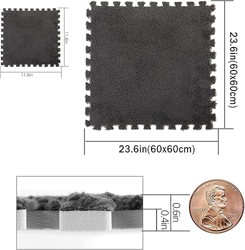 Miniatura 7 de HSYFdy Azulejos de alfombra entrelazados suaves con borde, juego de alfombrillas cuadradas de espuma de felpa, alfombras de área de rompecabezas
