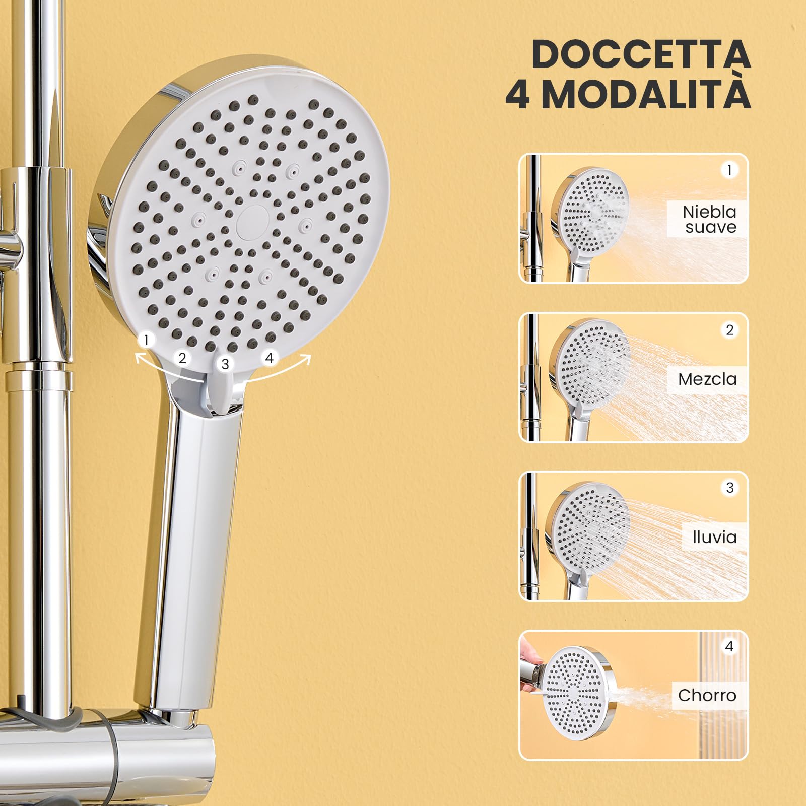 Auralum Colonna Doccia con Mensola Doccia e Soffione Doccia Rotonda 25cm, Colonna Doccia Senza Miscelatore Fori Muro Regolabili, Asta Doccia con Soffione e Doccetta Altezza Regolabile 72-110cm, Cromo