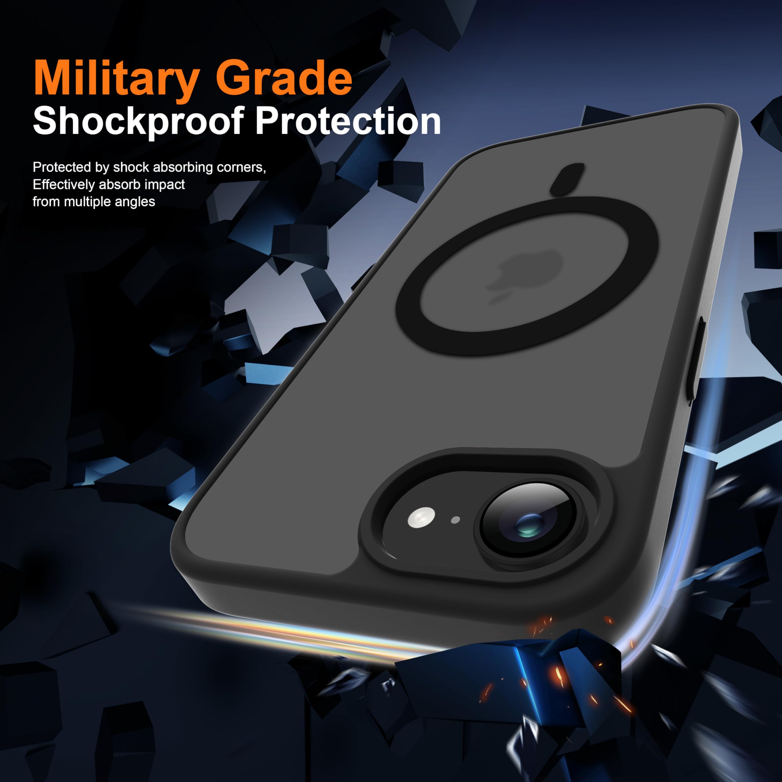 ORETECH Magnetica Cover per iPhone 16e(2025) 6,1 Pollici con 2 Vetro Temperato,Compatibile con MagSafe, Traslucida Opaca Antiurto Ultra Sottile Hard PC iphone 16e Cover-Nero