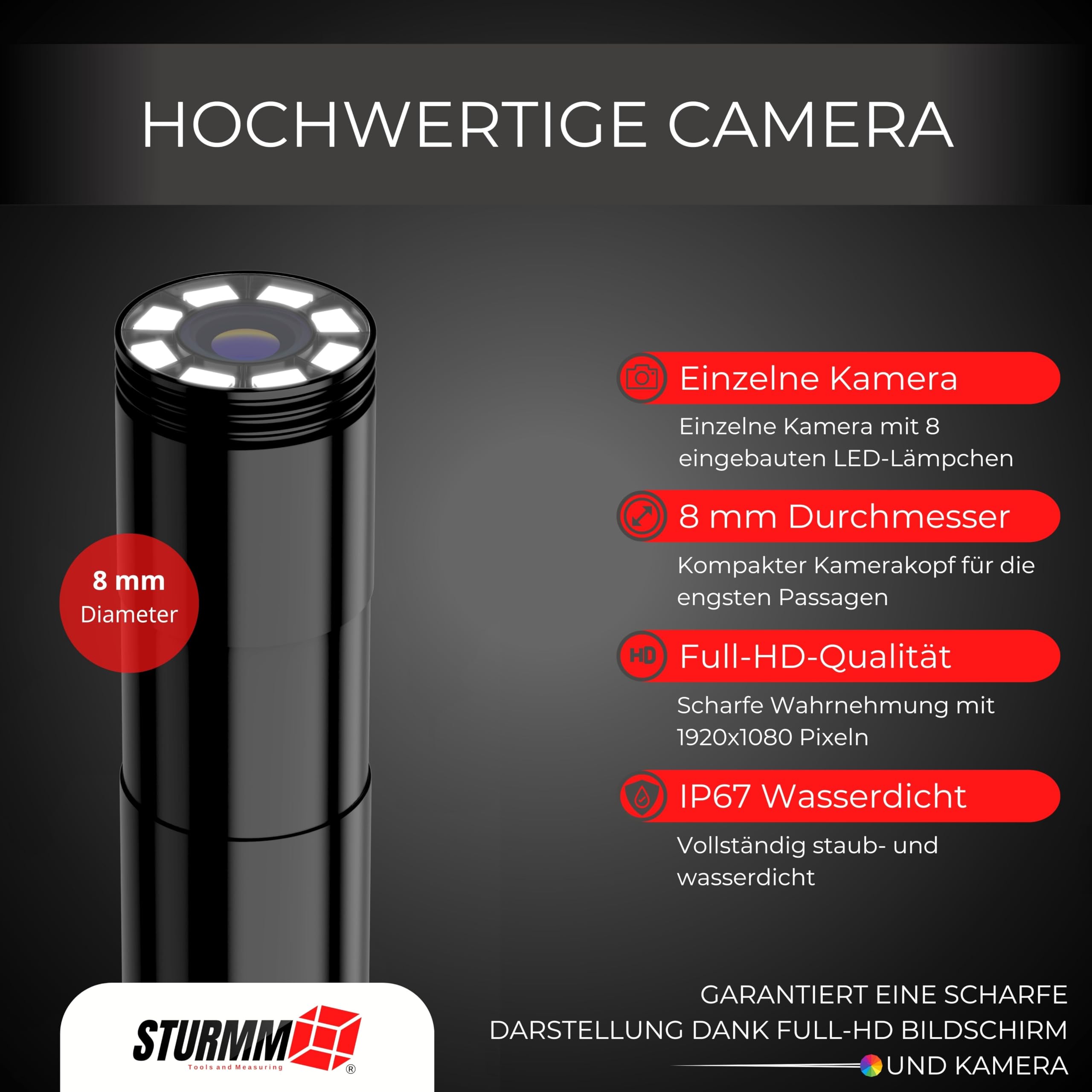 Industrielles Endoskop mit Einzelkamera, 5 Meter Kabel und 4,3-Zoll-LCD-Display.