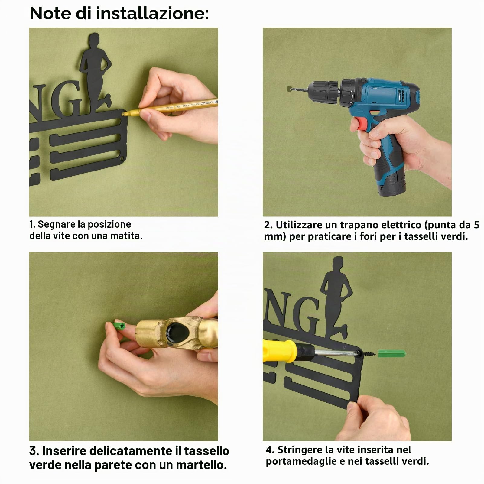CREATCABIN Espositore Medaglie Body Building Porta Medaglie Sportive Nastri Gara Organizer 12 Gancio 3 File Piccolo Supporto Parete in Metallo Contenere 40+ medaglie Atleti 29x13cm
