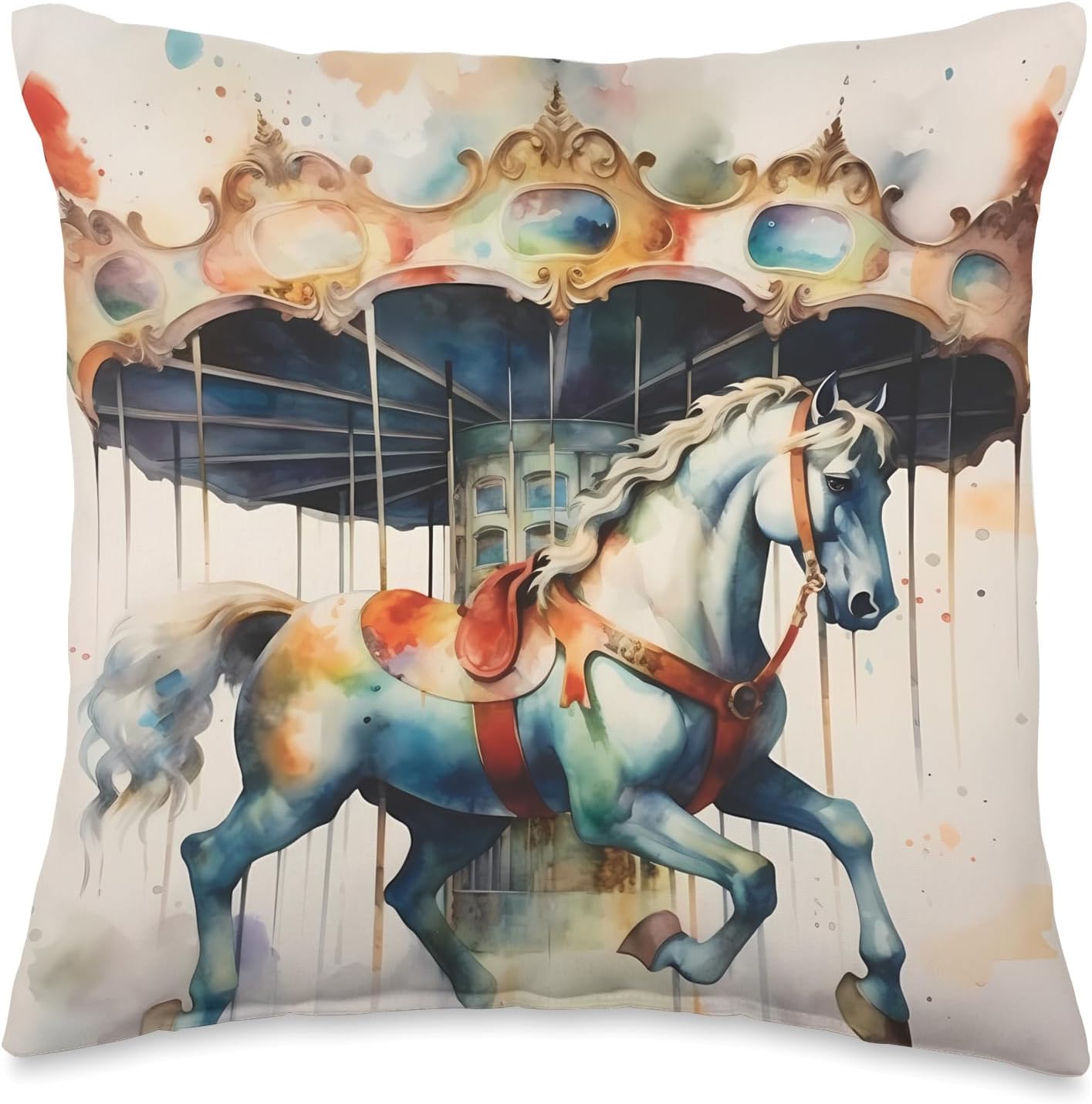 Horse With A Carousel. Horse On Carousel Ride Throw Pillow