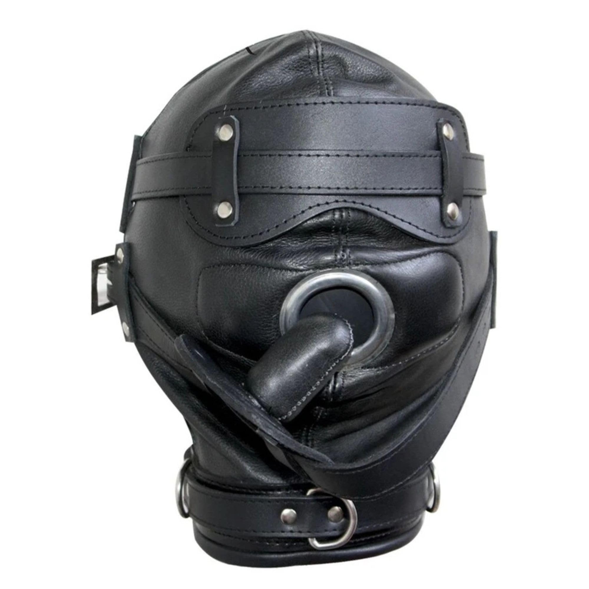 Generico Maschera integrale fatta a mano in vera pelle con cappuccio imbottito maschere di Halloween per adulti per cosplay da uomo sottile con 3 fori