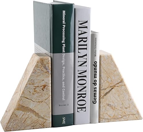 Miniatura 22 de Koville Sujetalibros de mármol para estantes, sujetalibros grandes para libros pesados, antideslizantes, 7 libras, extremos de libros de piedra para