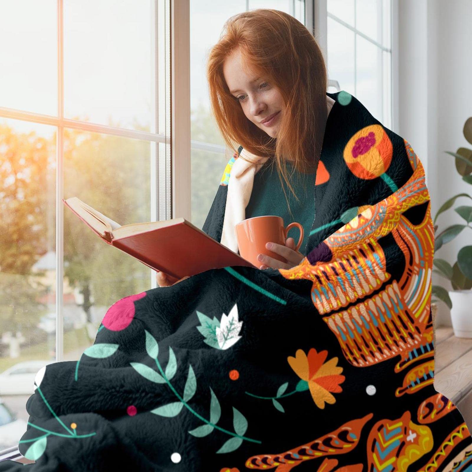 Coperta in pile per divano, divano o letto, accogliente e morbida coperta Day of the Dead Design