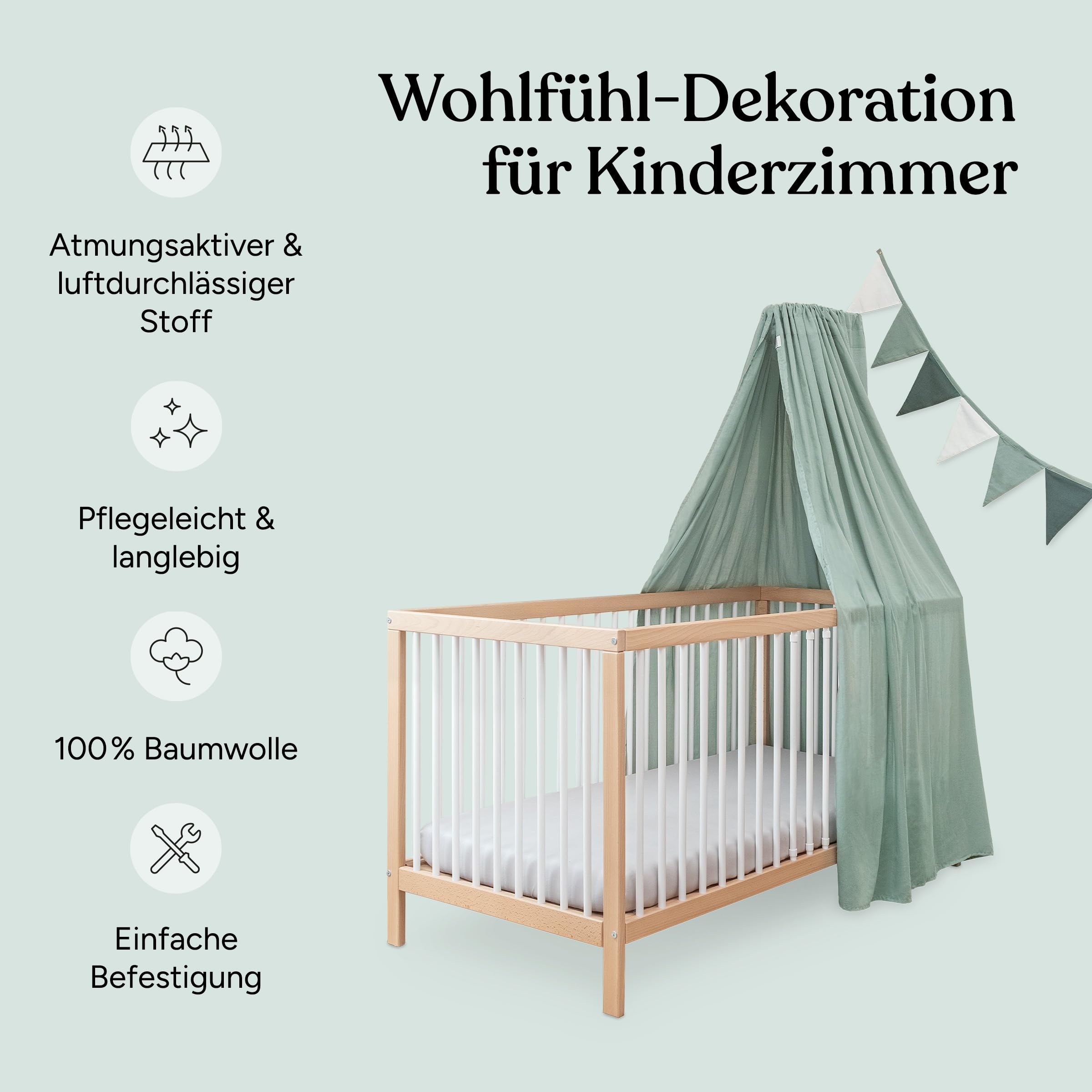 Ehrenkind® Kinderzimmer-Deko-Set: Baldachin & Wimpelkette für magische Momente | Oeko-TEX Zertifiziert | Kinderzimmer Deko | Baldachin Kinderzimmer | Betthimmel, Beige