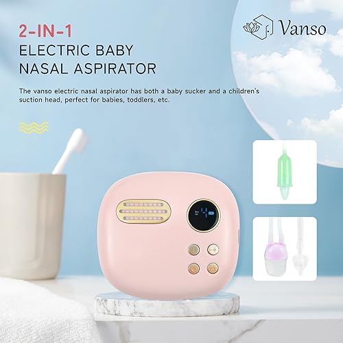 Miniatura 2 de vanso Aspirador nasal para bebé, succión fuerte con 2 modos y 9 engranajes, succión eléctrica separada de la nariz con succión automática para bebés