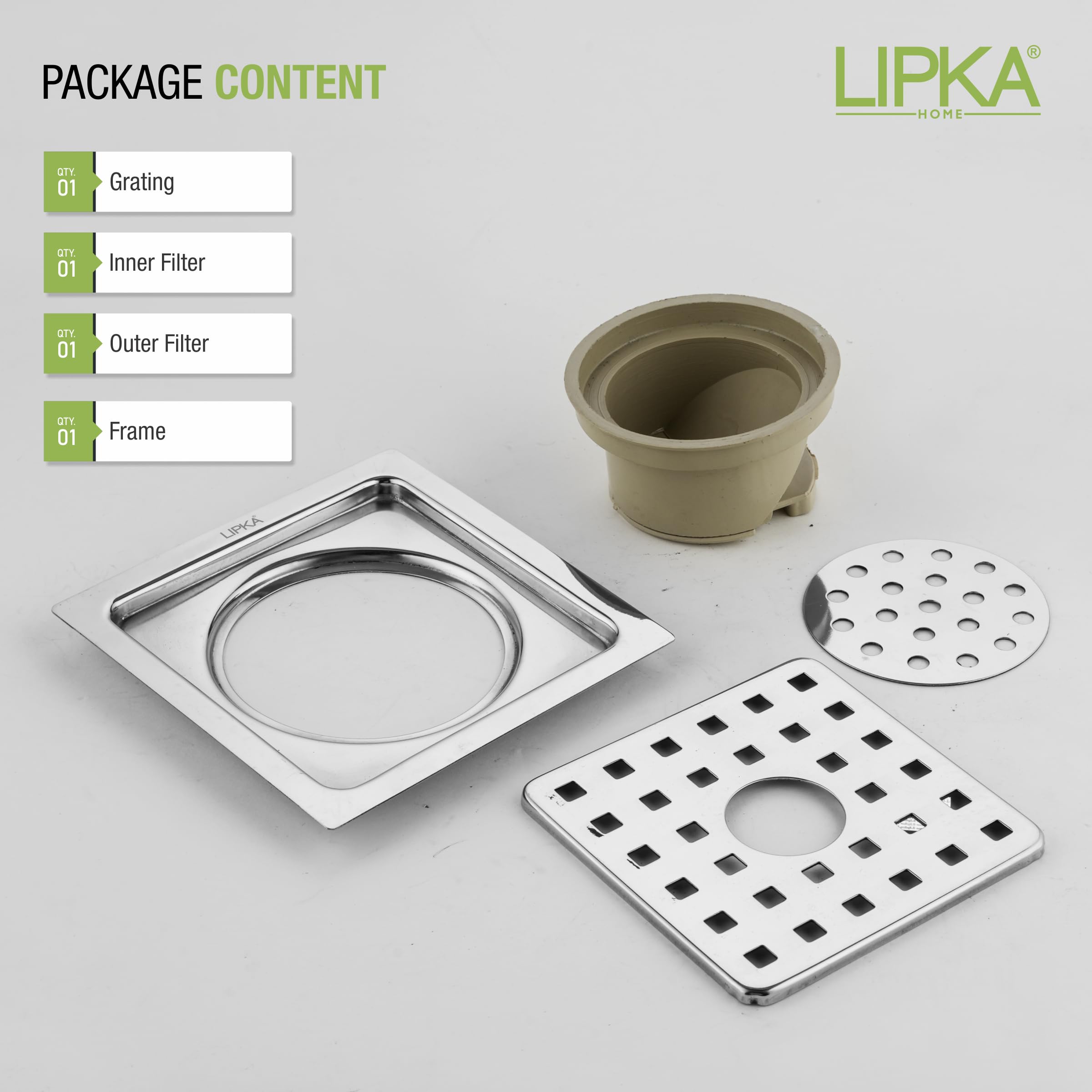 LIPKA 5x5 Inch Square Floor Drain with Hole & Cockroach Trap | 304-Grade Stainless Steel | Heavy Duty Bathroom Drain Cover | PVC Trap | Anti-Odor & Insect-Proof Jali for Kitchen, Shower, Balcony 3