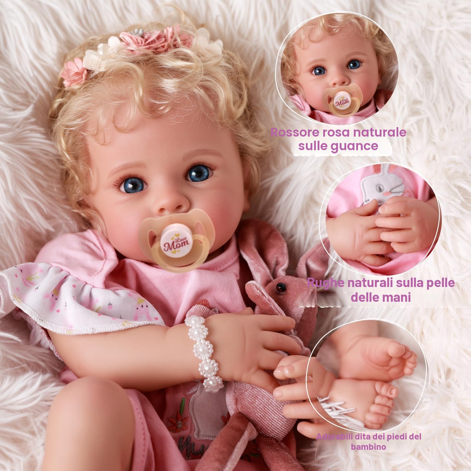 JIZHI Bambole Reborn Femmine 17 Pollici Realistica Capelli Radicati | Corpo Morbido in Tessuto, Occhi Apribili, Proporzioni Neonato, Regalo Giocattolo Adatto ai Bambini Oltre i 3 Anni