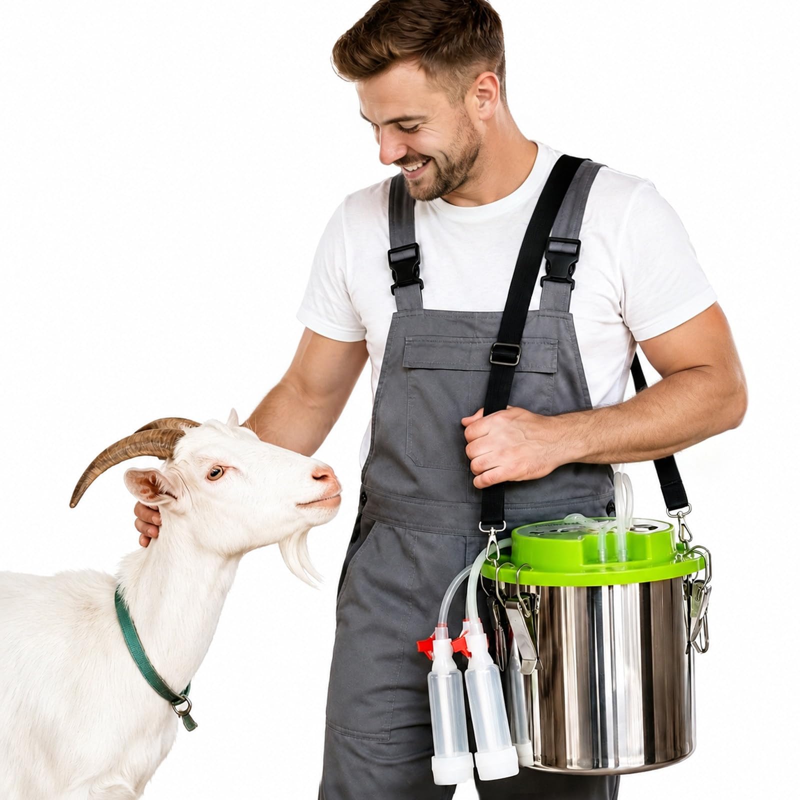 moupeaktain Electric Goat Milking Machine, 12L Portable Milker for Cows Goats and Sheep, Rechargeable Cow Sheep Goat Milker with Automatic Stop and 304 Stainless Steel Bucket Sheep