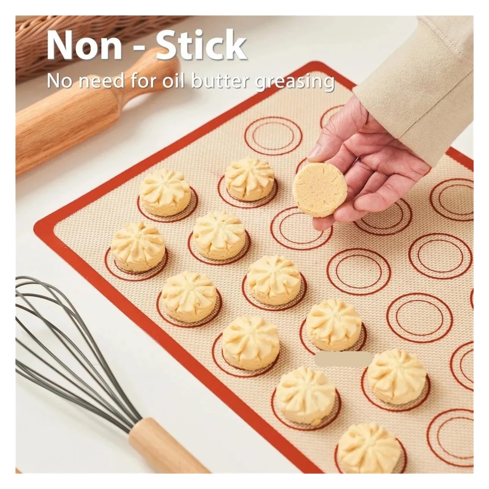 Silikon Backmatte Macarons Macaron-Silikon-Backmatte, antihaftbeschichtet, for Ausrollen von Keksteig, wiederverwendbar, for Backblech, Kuchendekoration und als Küchenhelfer(60x40 cm 140circle)