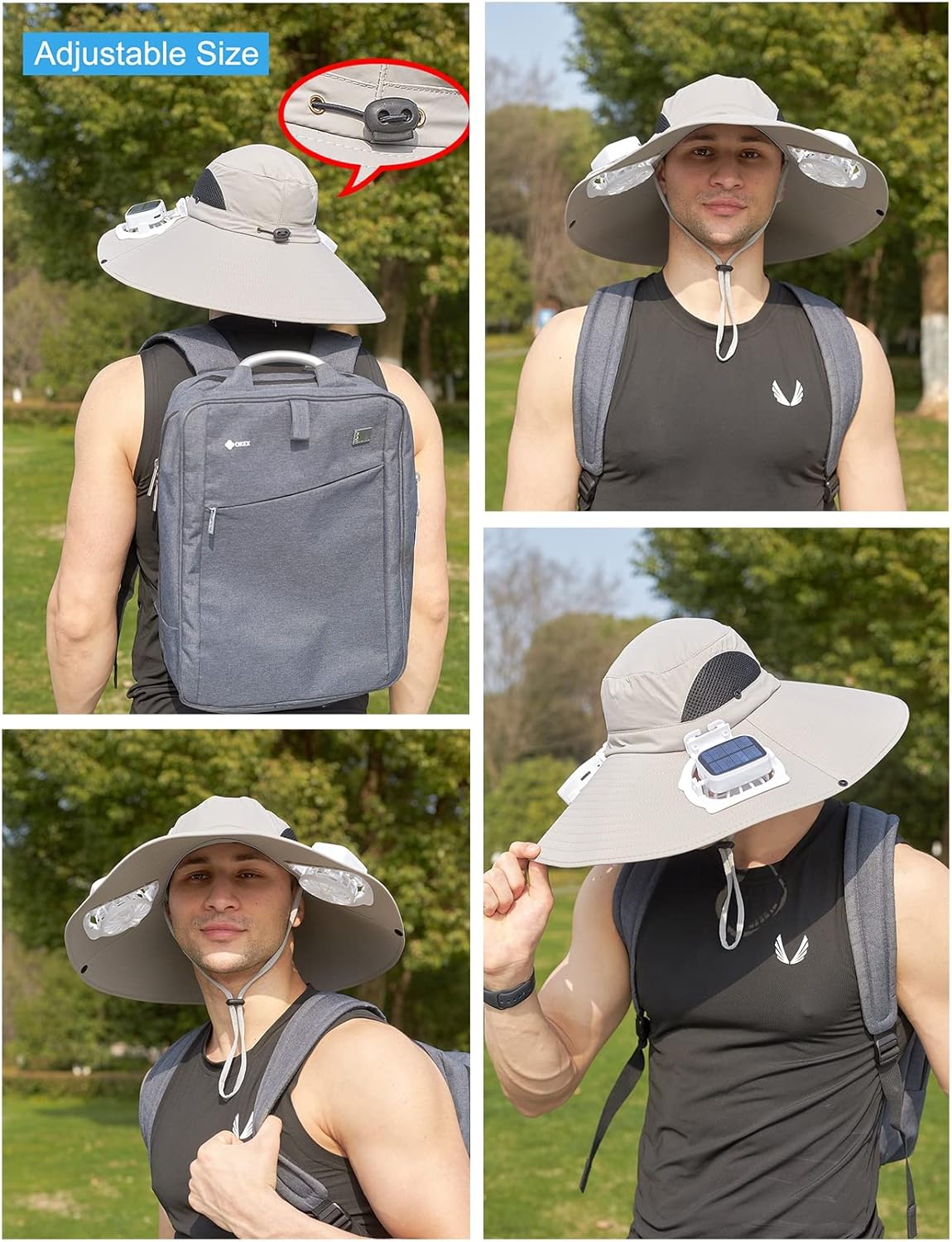 Mens Sun Hat with 2 Fan, Summer UV Protection 16CM Wide Brim Fishing Hats Cowboy Hat Cooling Garden Hat Beach Hats Bucket Hat,Gray b