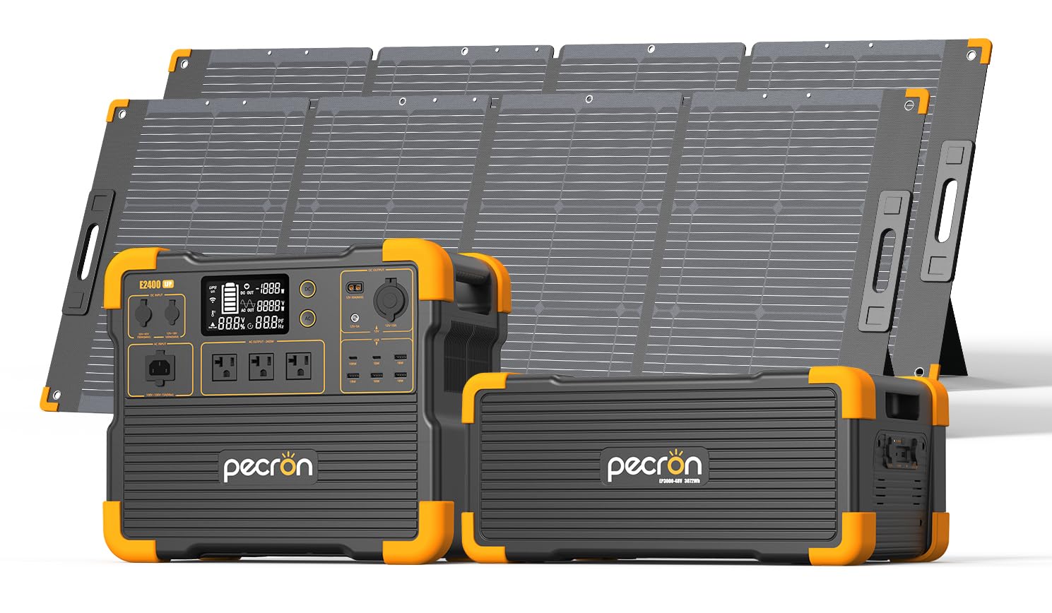 Pecron Portable Solar Power Station E2400LFP with 3072Wh Extra Battery 300W Solar Panel 2 2048Wh 2400W Solar Generator