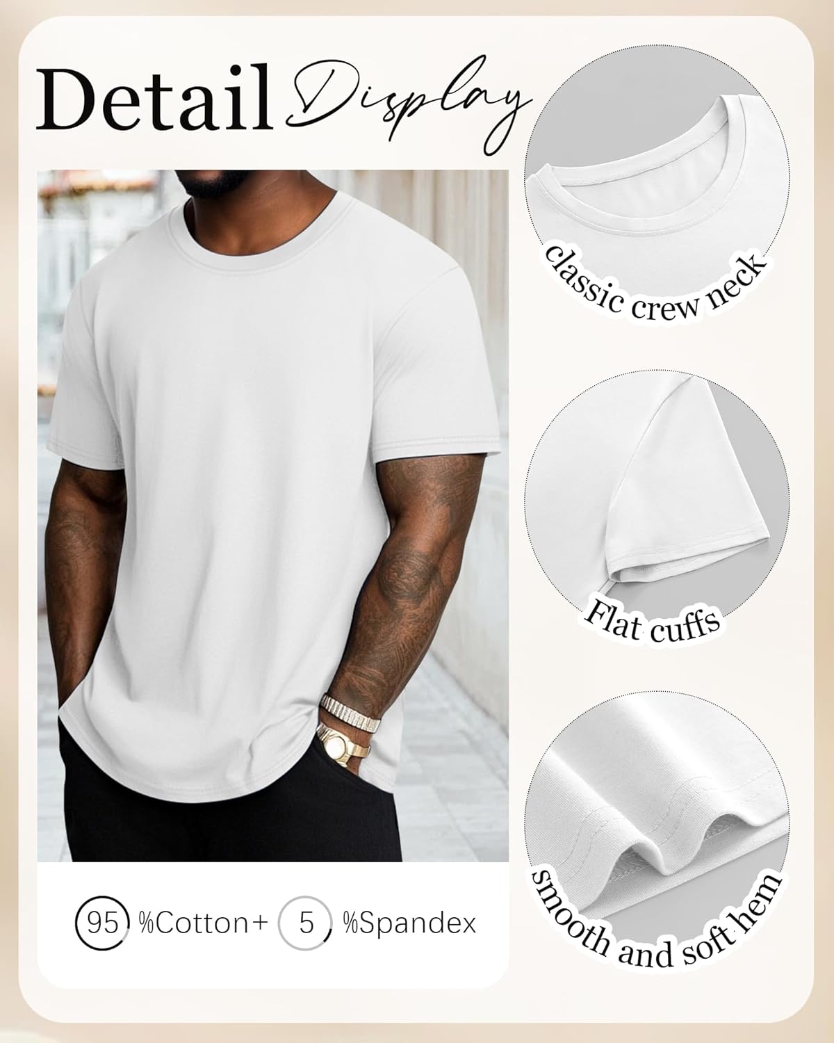 Neer 3 Pack Men's Round Neck T Shirts 95% Cotton M-7XL Short Sleeve Tops Regular Big Tall Tees Soft 2026 Summer Basic Tops - Image 4