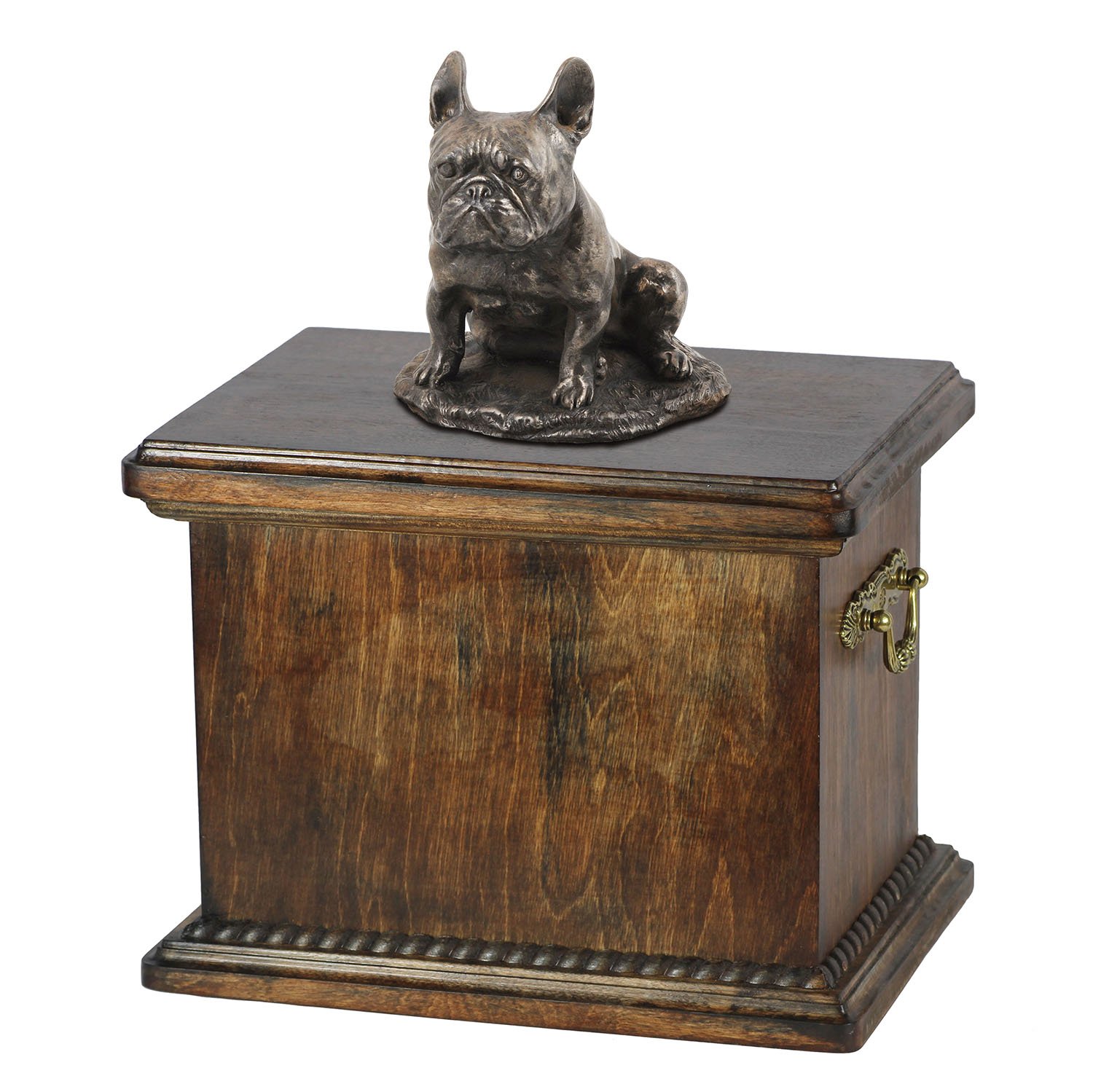 Urne de chien Bouledogue français assis statue souvenir bronze
