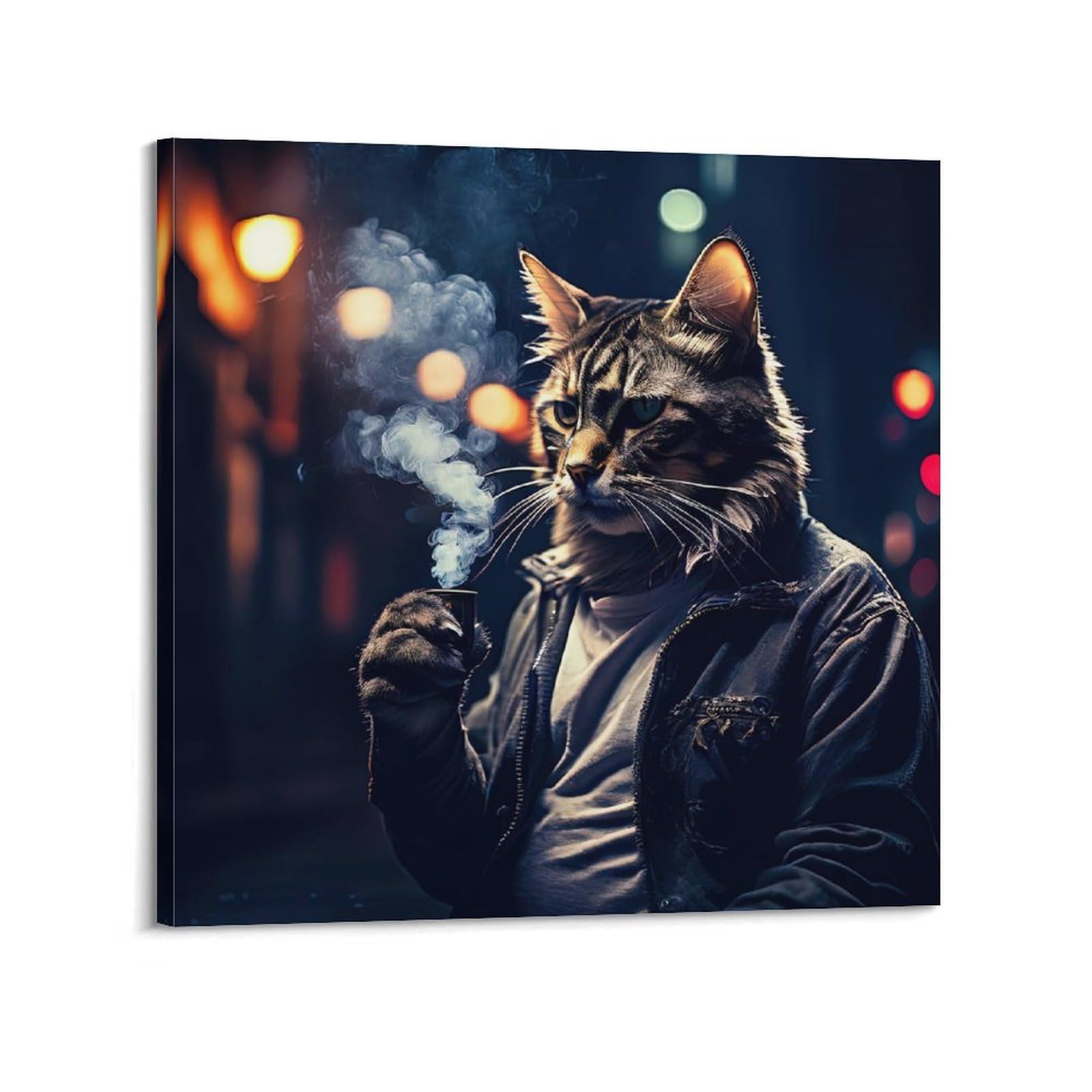 XFUHB Tier-Kunstwerk, Gentleman, Katze im Rauch, dekoratives Gemälde, Leinwand, Wandposter und Kunstdruck, moderne Familienschlafzimmer-Dekoration, Poster, 30 x 30 cm