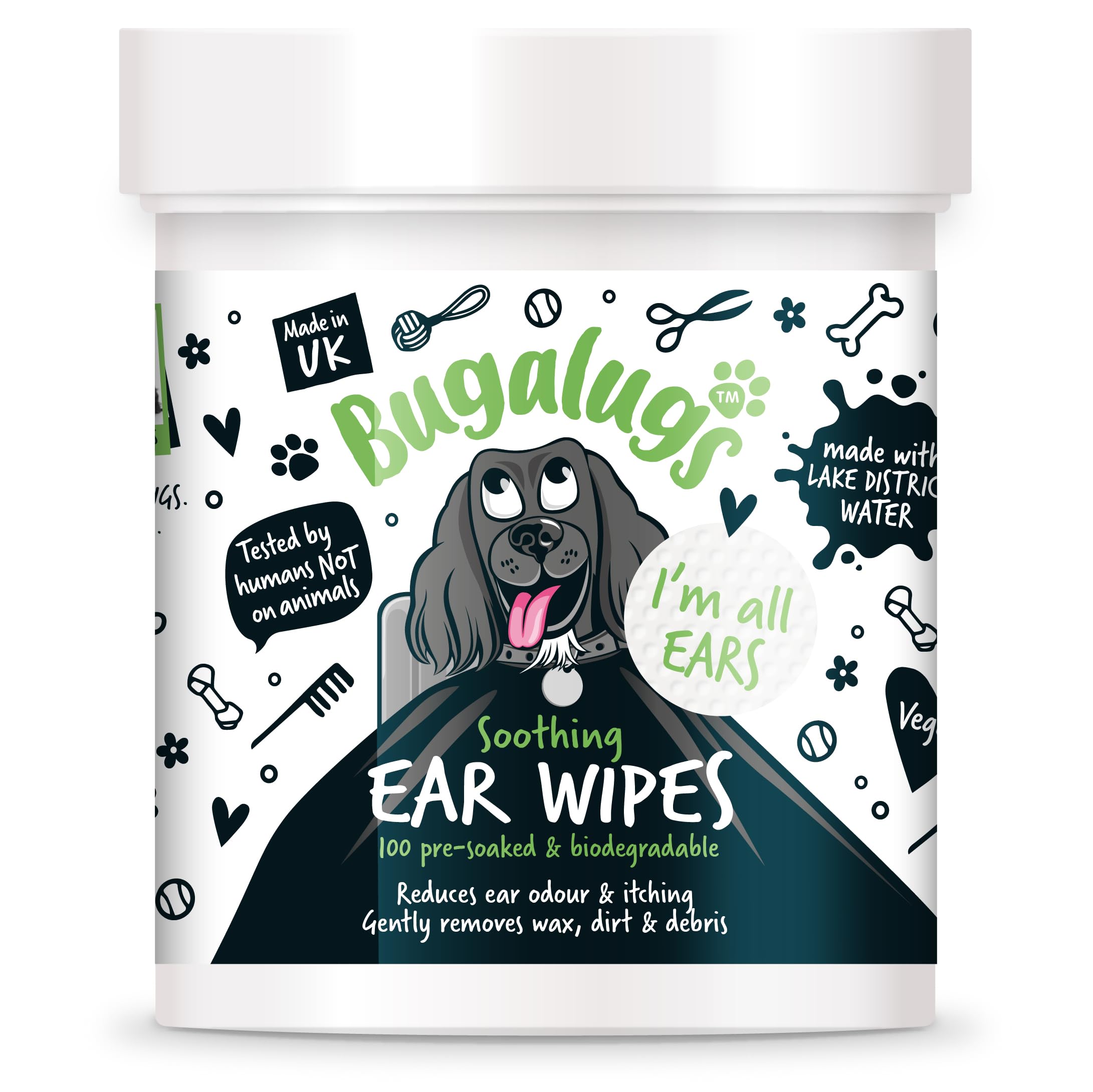 BUGALUGS - Soothing Wipes for Dog Ear Cleaning - 100 Count - Aloe Vera & Witch Hazel - Ear Hygiene - Odor Control - Itch Relief - Daily Use - Natural and Gentle Formula