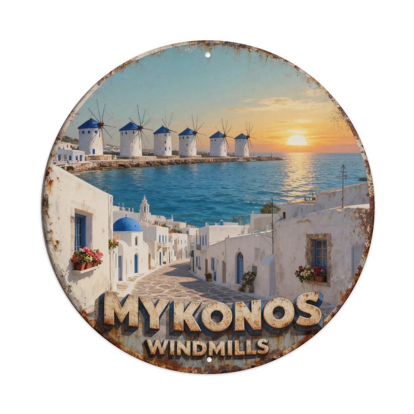 Mykonos Windmills Cyclades Greece Art Metal Tin Sign Plaque