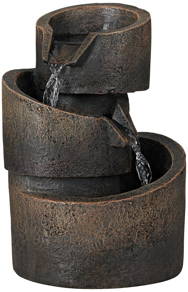 3-Tier Bronze Stone Contemporary 9 34 High Tabletop Outdoor Fountain | Small Zen Modern Indoor Decor Tiered Waterfall Cascading Water Feature for Outside Garden Patio Yard Desk Backyard Porch product thumbnail 2
