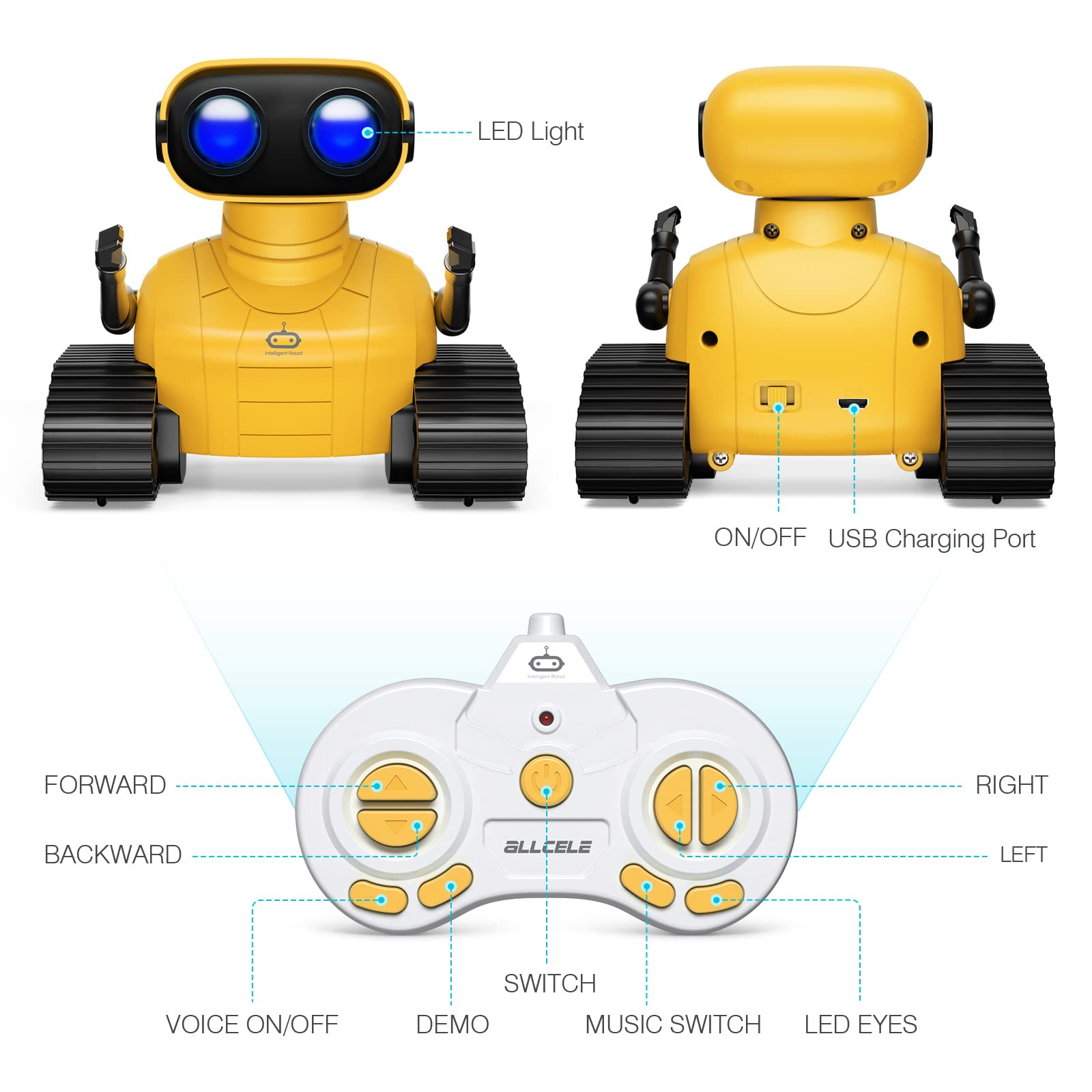ALLCELE Jouet Robot Enfants Fille, Télécommandé Robots Jouet , Mignon Sons Amusant Lumières