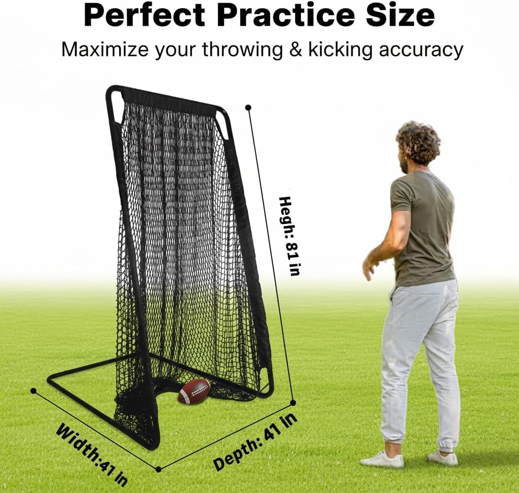 Kapler Football Kicking Cage Net - 81" x 41" Football Field Goal with Heavy Duty Steel Extra Deep Pocket and Holder Tee for Youth Punting & Place Kicks Backyard Indoor Outdoor Use