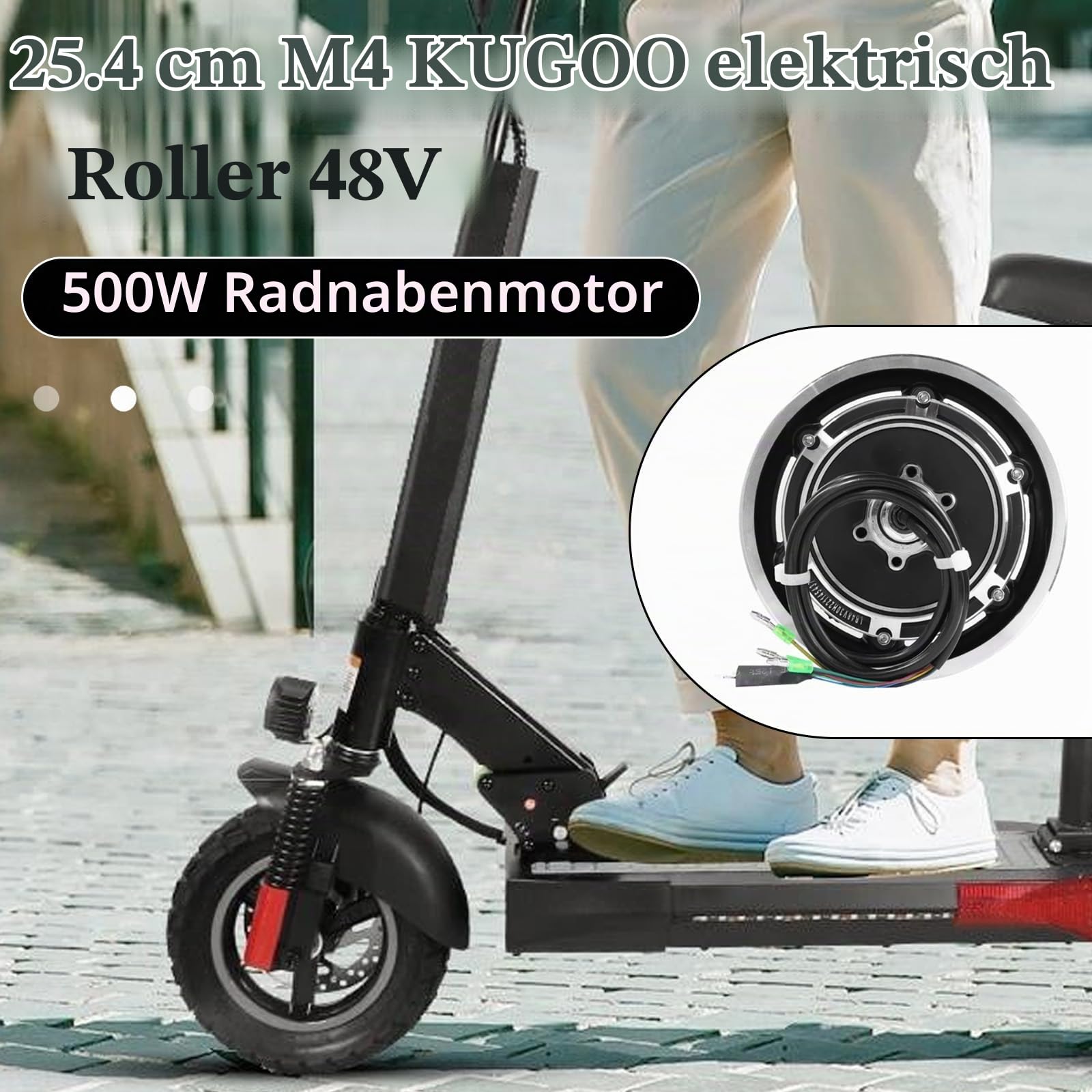 Nabenmotor, 10 Zoll Elektroroller Nabenmotor für Kugoo M4/M4 Pro 48v 500w Radnabenmotor Motor Ersatz E Scooter Motor für Kugoo M4/M4 Pro Elektroroller E-Scooter Zubehör
