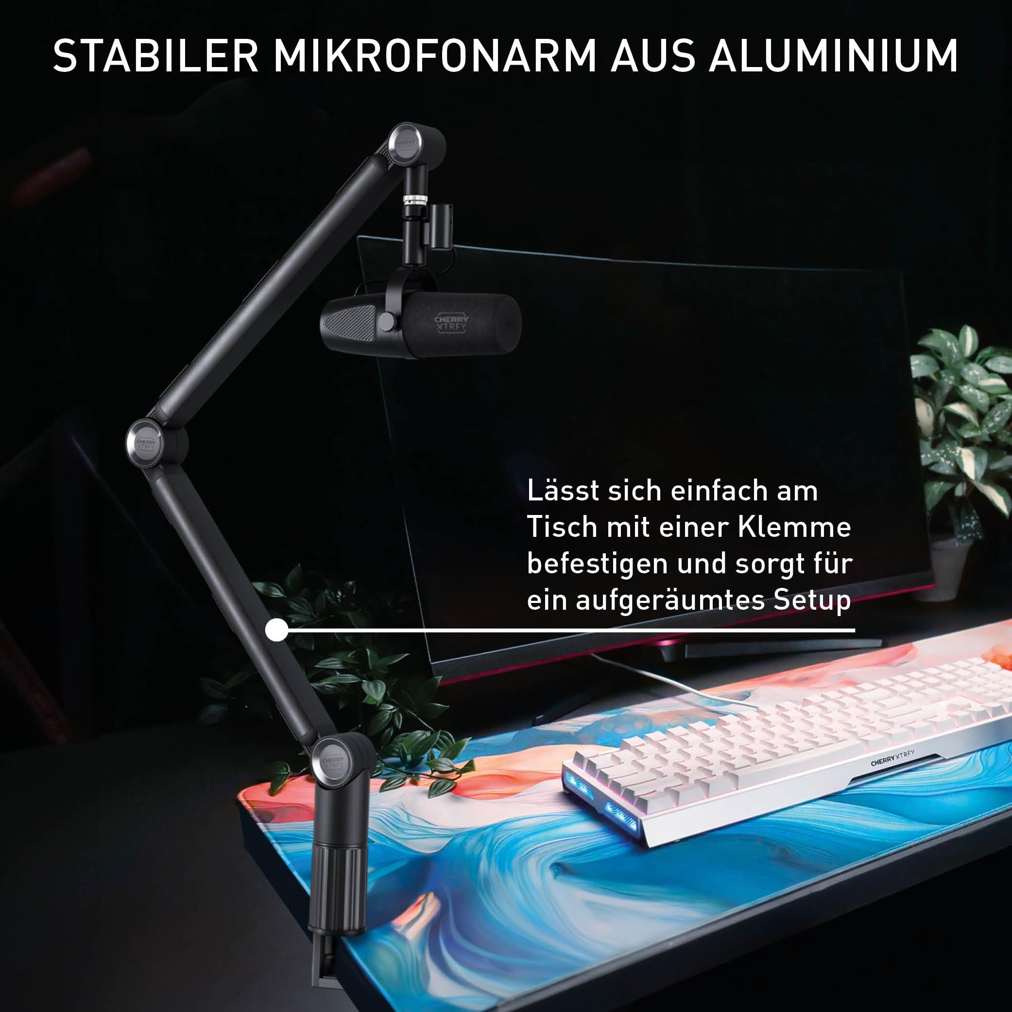 CHERRY XTRFY NGALE BOOM ARM, Robuster Mikrofonarm aus Aluminium, Schwarz