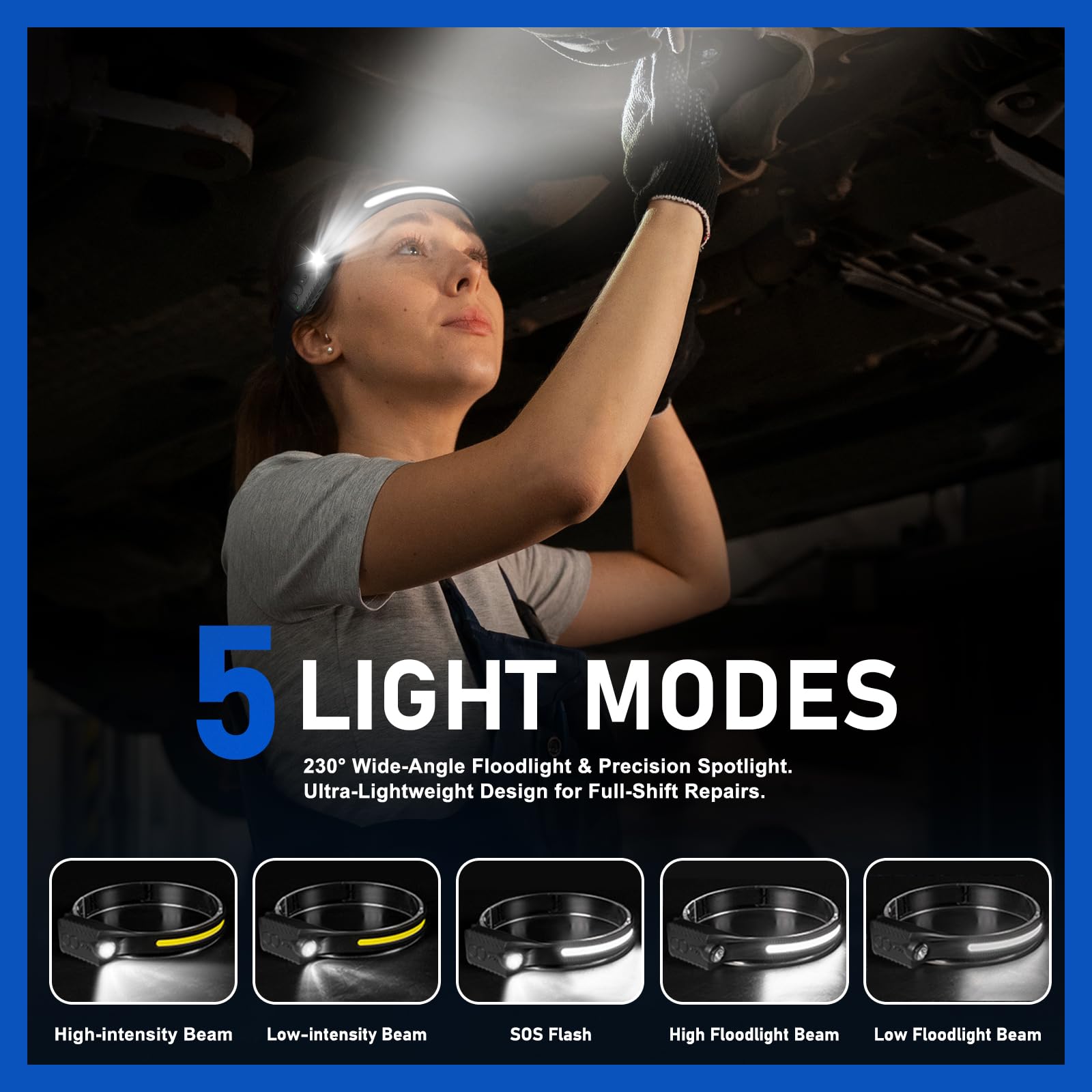 Linterna frontal recargable (paquete de 2), linterna LED para la cabeza, luz de haz ancho de 230°, 400 lúmenes, súper brillante, faro impermeable, sensor de movimiento, 5 modos para correr, pescar,