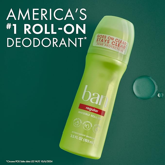 Desodorante Antitranspirante Ban Roll-on Invisible 3.5 oz Paquete 4 miniatura 5