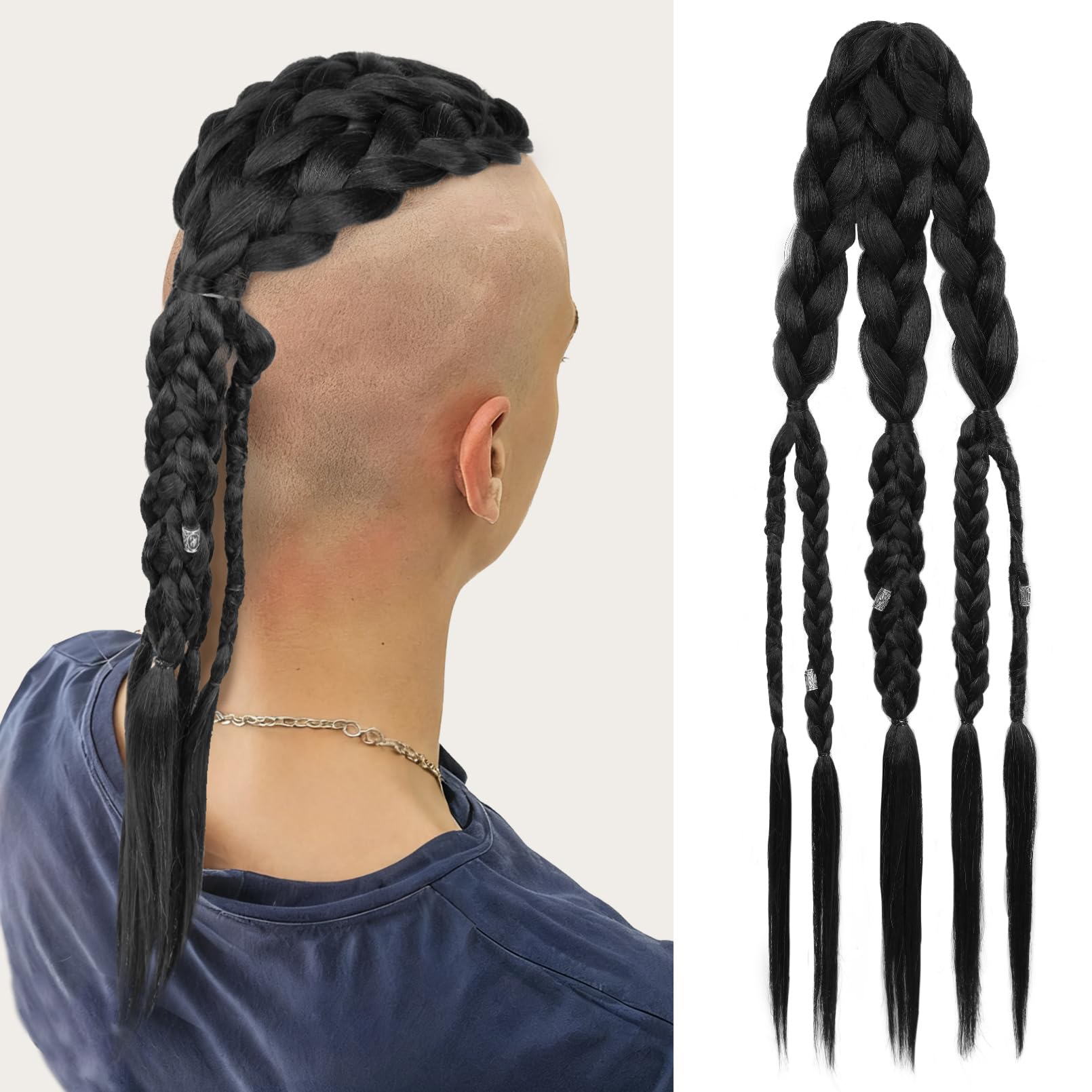Photo 1 of NTYNTY Viking Hair Extensions - 24" Clip-In Braided Ponytail - Black