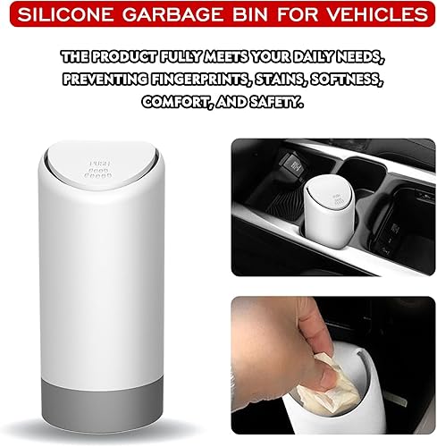 Miniatura 9 de pvotawp Mini cubo de basura para automóvil, pequeño contenedor de basura de silicona con tapa para portavasos de puerta lateral, a prueba de fugas,