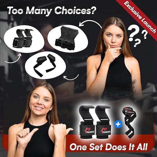 Miniatura 6 de Juego de ganchos de levantamiento de pesas y correas de muñeca  Ganchos de elevación con agarre antideslizante, muñequeras ajustables para