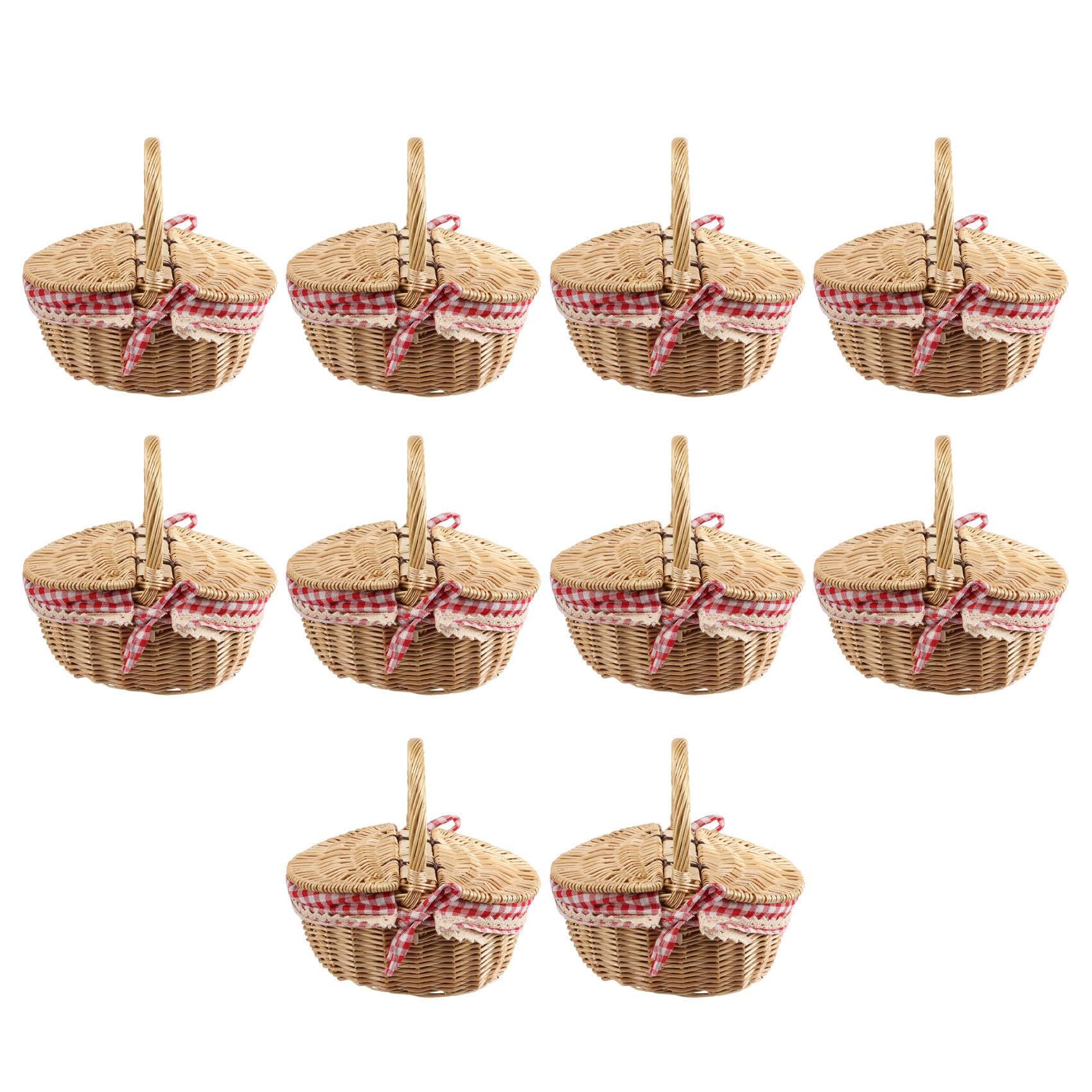 10X Panier de Panier de Pique-Nique en Osier de Style Campagnard avec Couvercle et Poignée et Doublures pour Pique-Niques, Fêtes et Barbecues