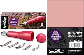 Rubber Carving Block Stamp Making Kit with Lino Cutter Tools for Linoleum Printmaking, Printing