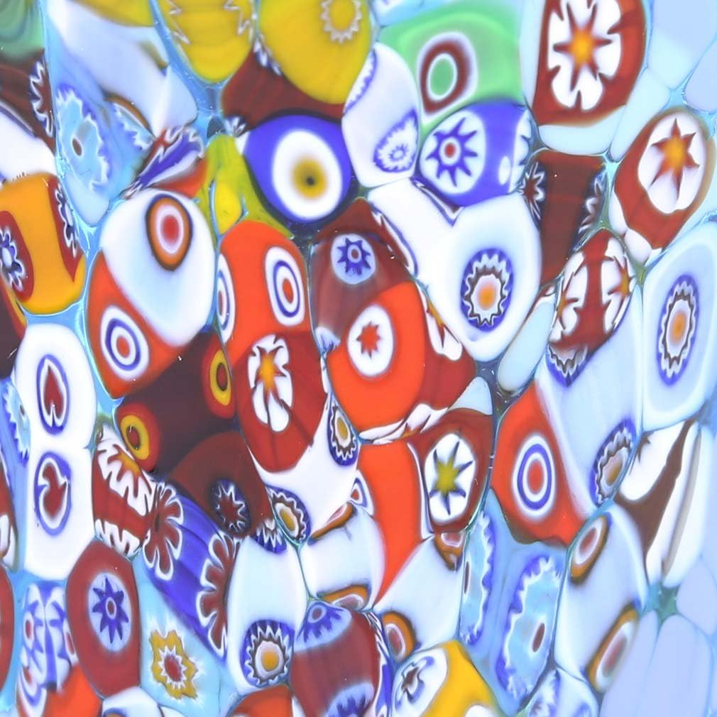 Glass Of Venice Murano Glass Millefiori Fazzoletto Vase - Aqua Blue