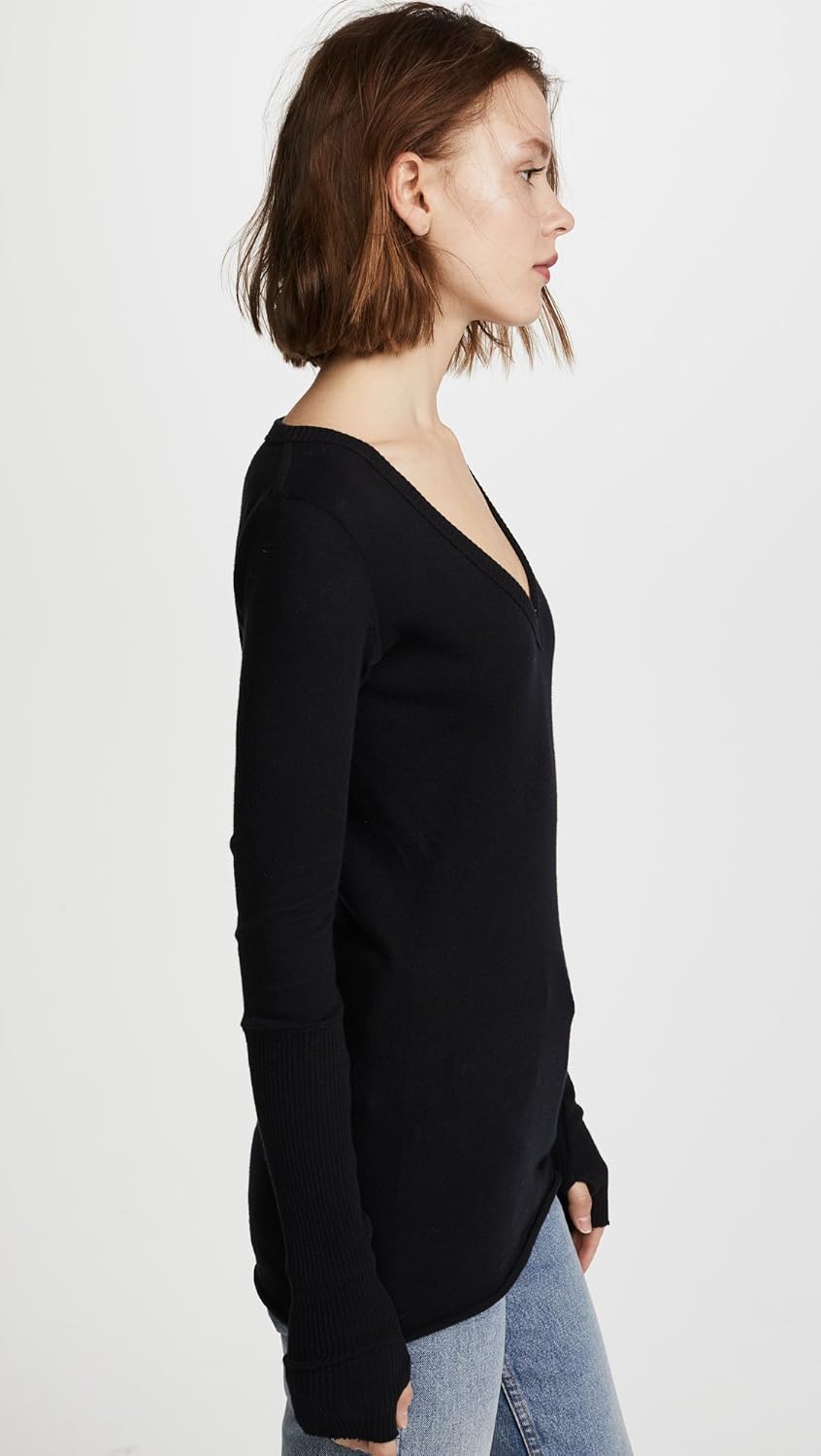 Enza Costa Women’s Cashmere Blend Cuffed V-Neck Top with Thumbholes - Image 6