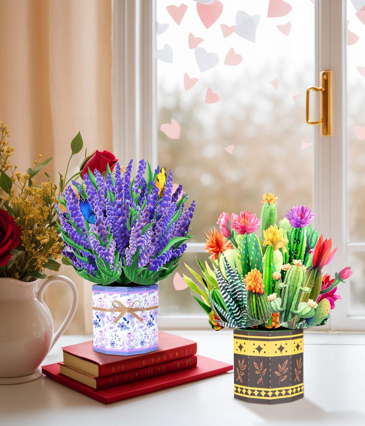 Pop Up Flower Bouquet Card Set for Women – 6 Unique 3D Floral Designs with Envelopes & Separate Blank Note Cards, Forever Rose, Sunflower, Tulip Gift for Mother's Day, Get Well, Birthday, All Occasions
