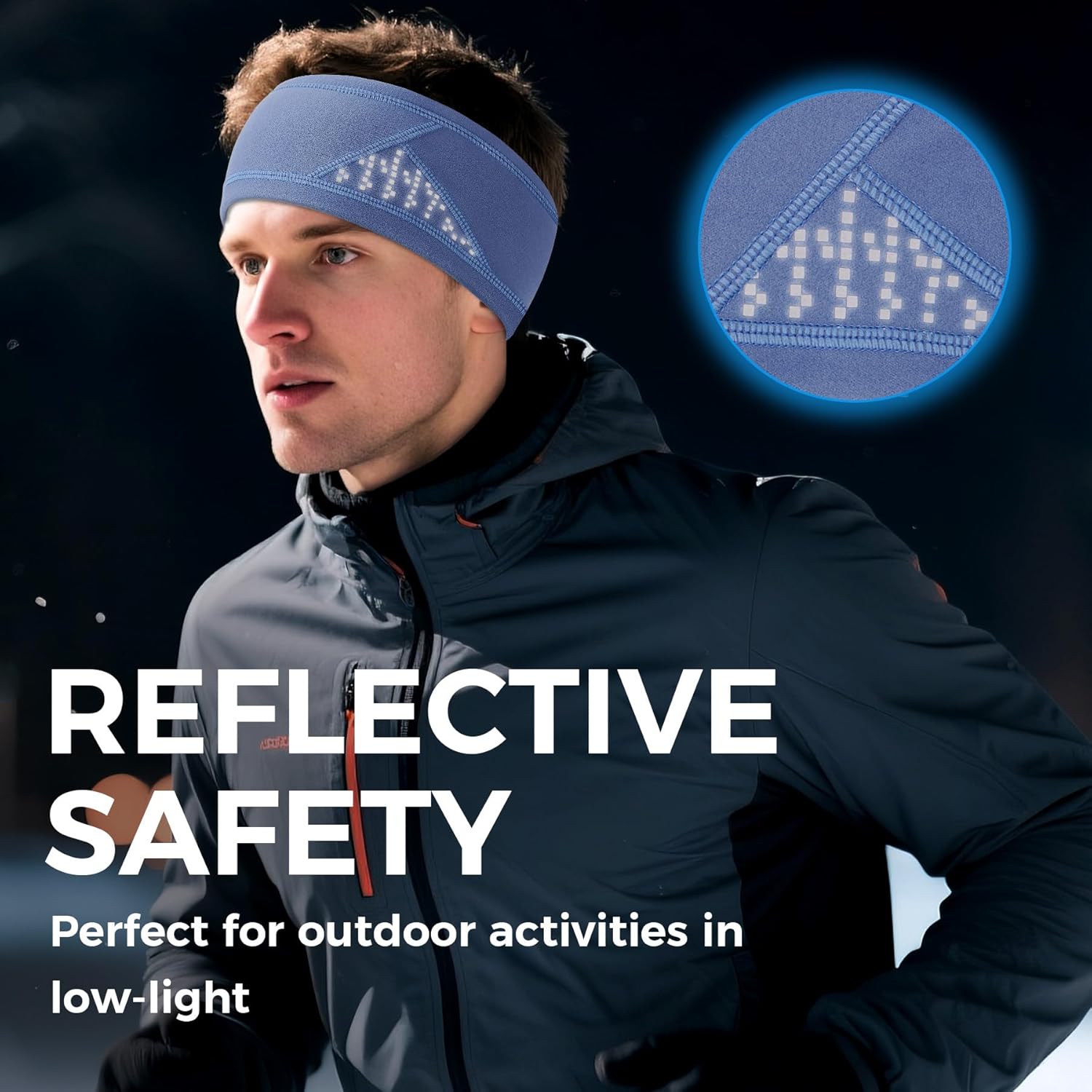 Winter Headband for Men Women Fleece Ear Warmers for Cold Weather Reflective Ear Muffs for Running, Cycling, Skiing - Image 3