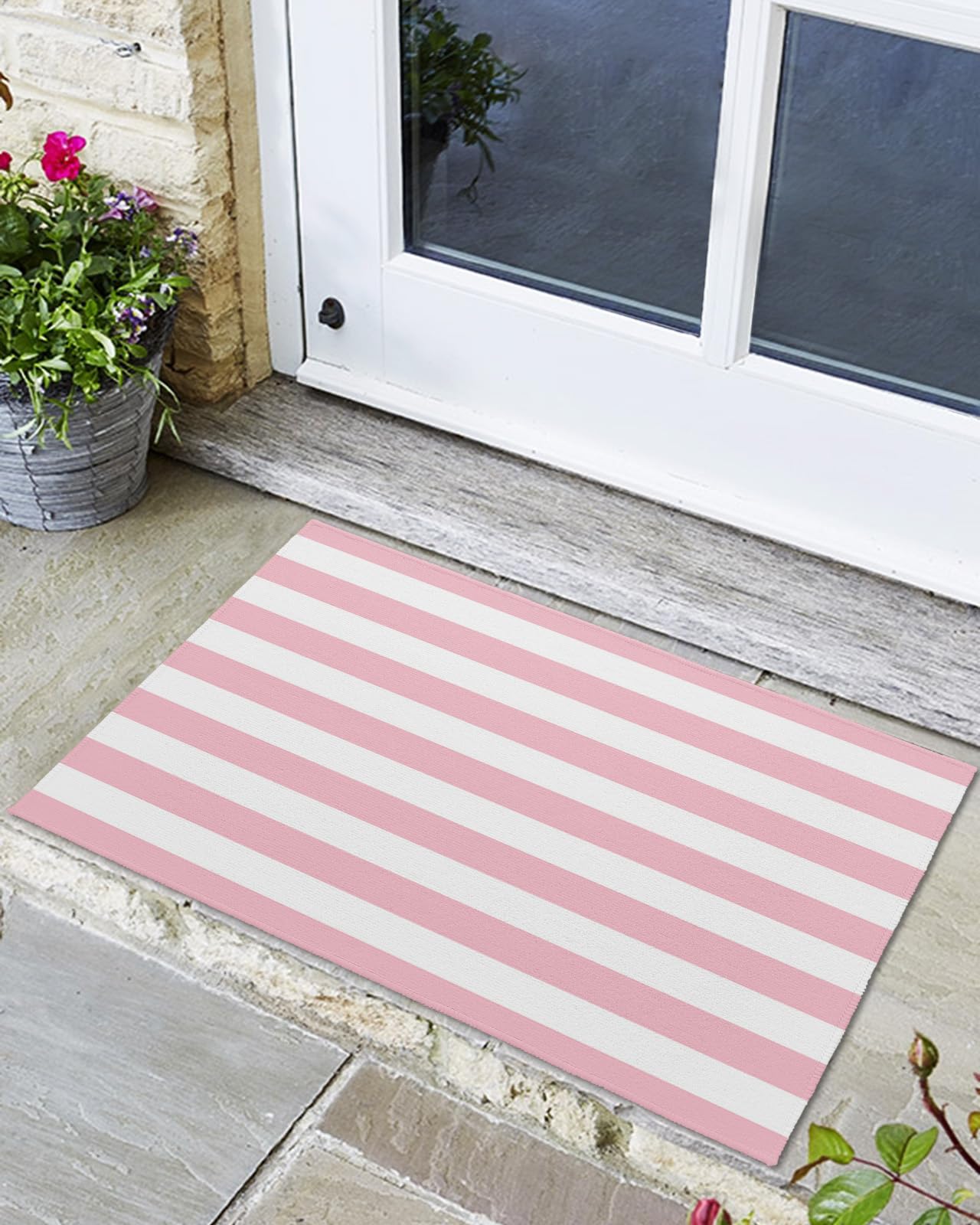 Flower Floor Mat / Pink × White Pink White Daisy Rug, Cute Floral Nursery Rug, White Flower