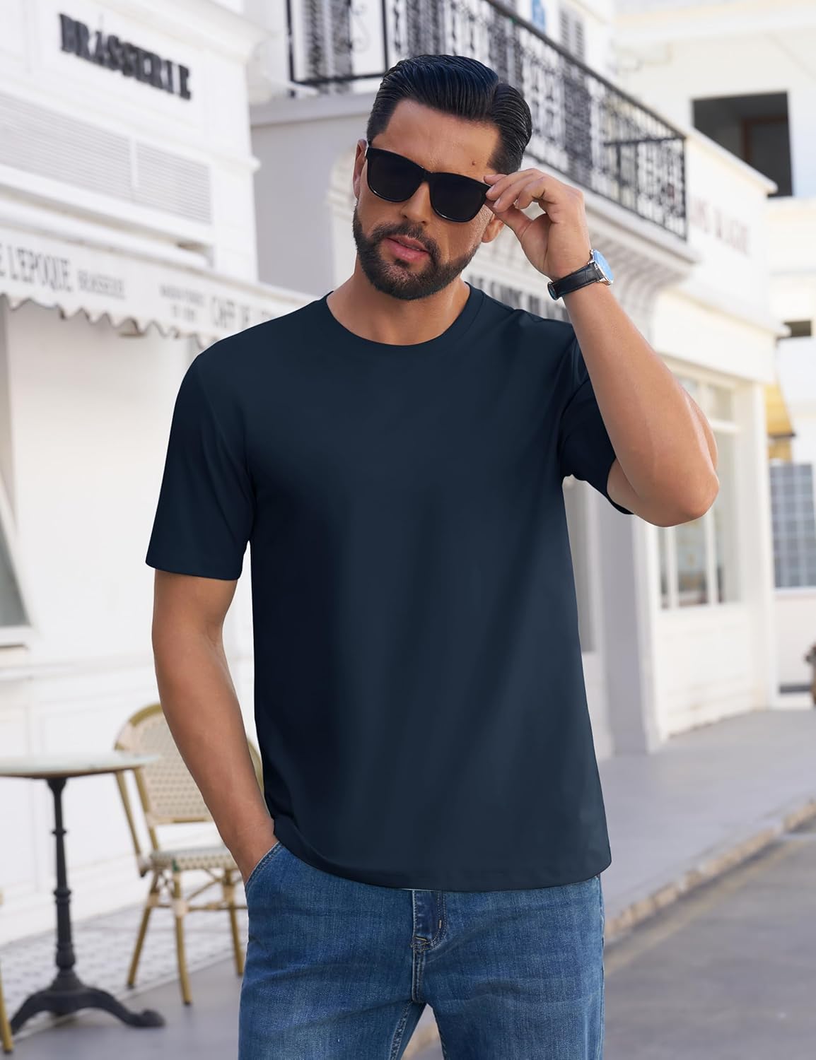 Cotrasen Mens Short Sleeve T-Shirts UPF 80+ Lightweight Moisture Wicking Regular Fit Casual Crew Neck Solid Tee Shirts - Image 2