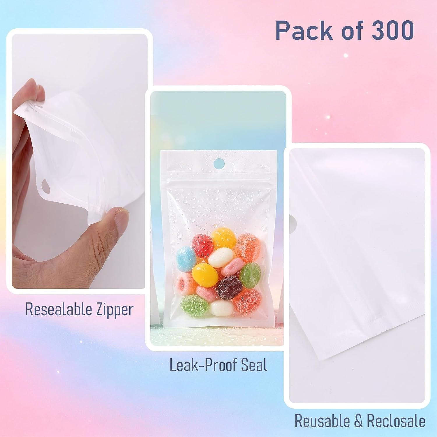 Ellbest 300pcs 2.95” x 4.72” Small Zipper Bags, Clear Plastic Packaging Bag image 3