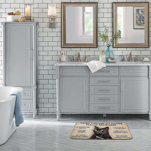 Miniatura 6 de Allijune Felpudo horizontal con texto en inglés When Visiting My House Please Remember Cat, divertido gato, regalo para los amantes de los gatos,