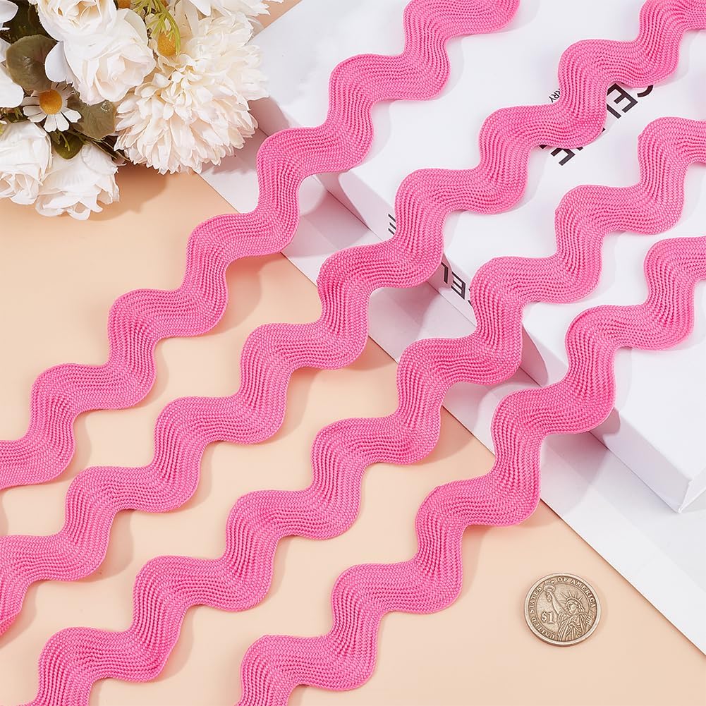 GORGECRAFT 10 Yards 1.5"/37mm Wide Wave Bending Fringe Trim Rick Rack Hot Pink Zig Zag RIC Rac Trim Curved Woven Braided Fabric Webbing Edge Lace Ribbon for Sewing Home Party Wedding Dress Craft