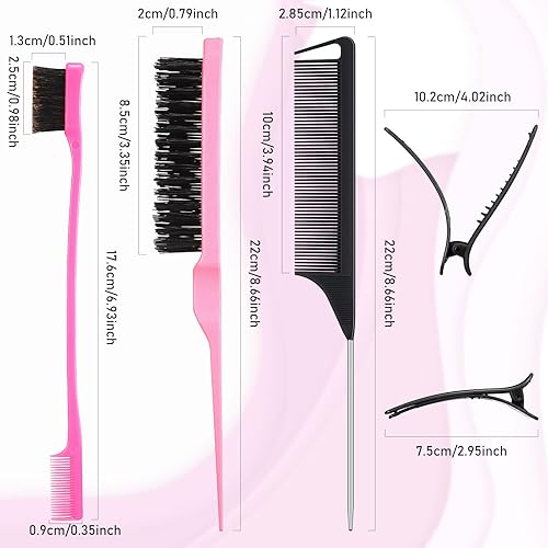 Miniatura 2 de Remerry Juego de cepillos para el cabello, 12 piezas, incluye cepillos de nailon para burlas, cepillo de borde de pelo de doble cara, peine suave,