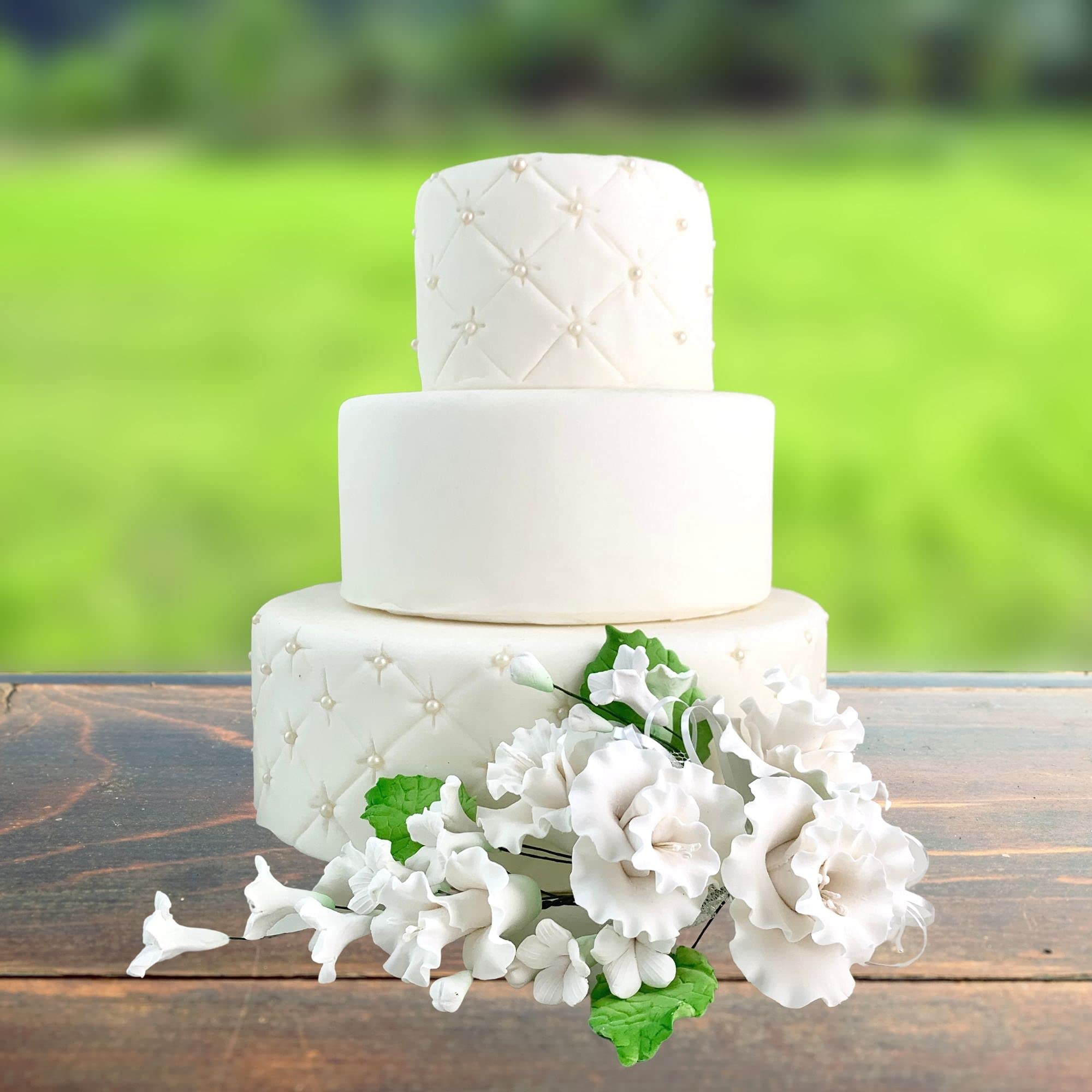 Decorazioni Per Torta A Ghirlanda Di Rose - 5 Pezzi Fiori Bianchi In Tessuto, Grandezza 30cm E 6cm, Per Matrimoni E Feste