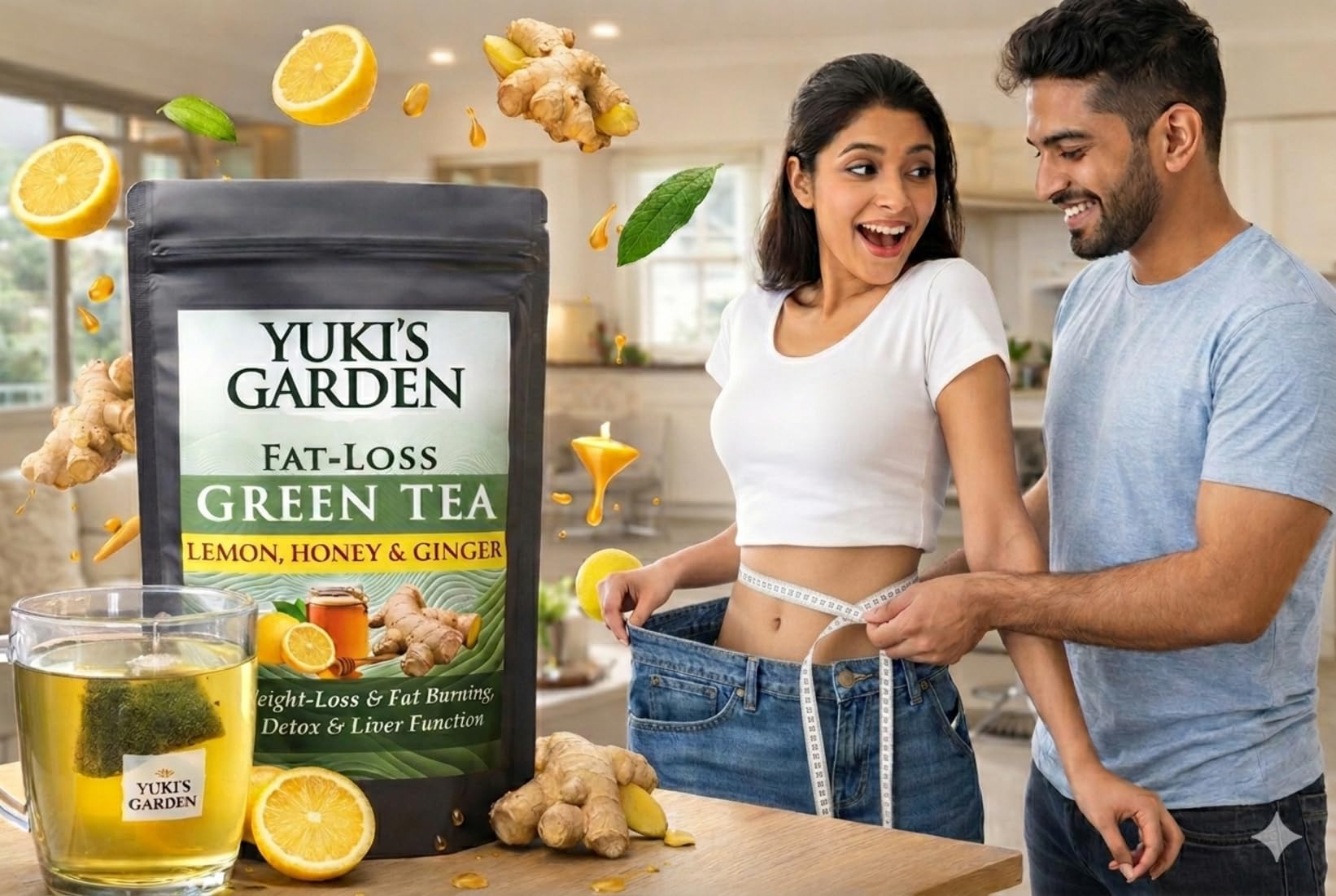 YUKI'S GARDEN Lemon,Honey & Ginger Green Tea (25 Handcrafted Tea